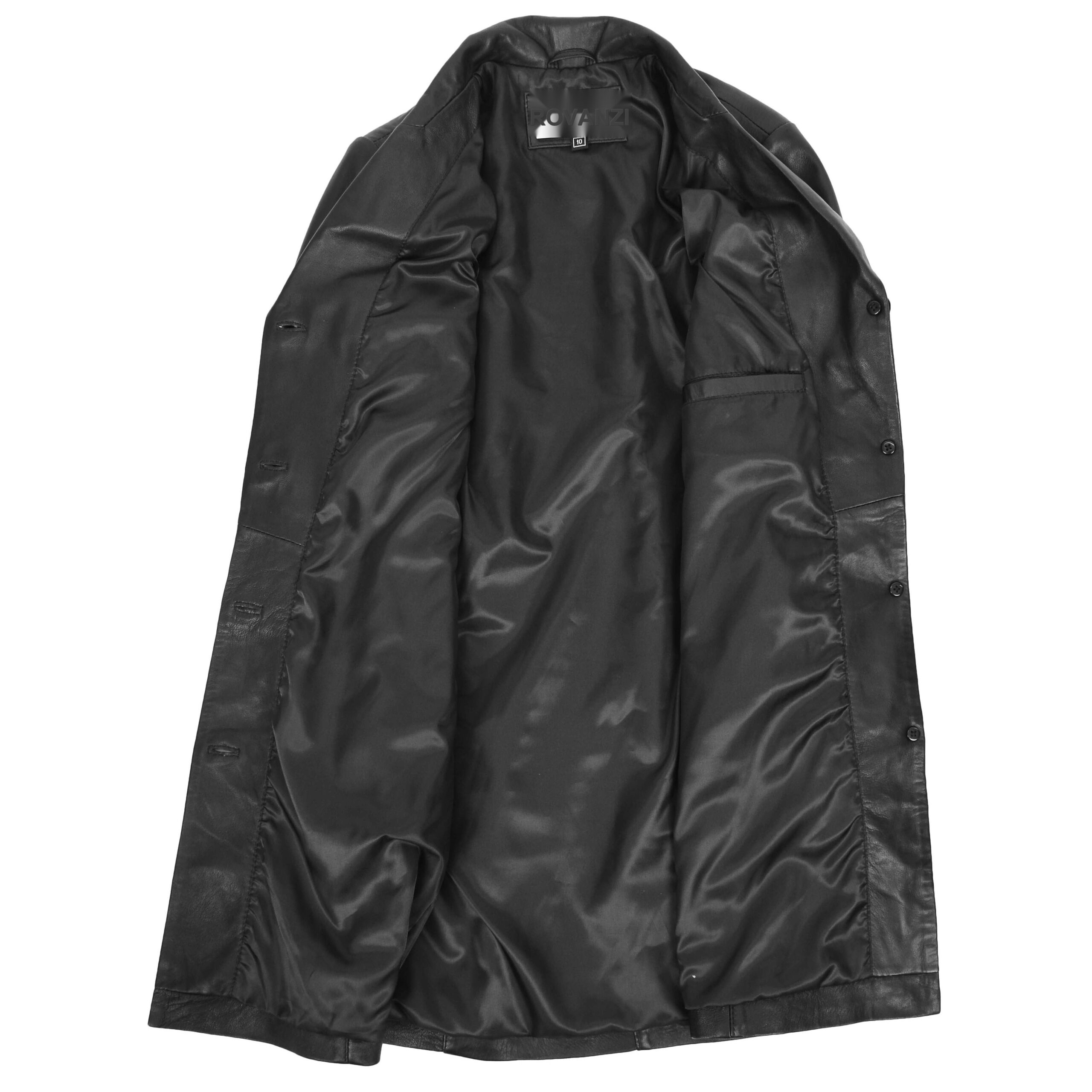 BUNERI F99 Manteau Mac en Cuir Véritable Noir 3/4 Longueur Classique pour Femme – Image 6
