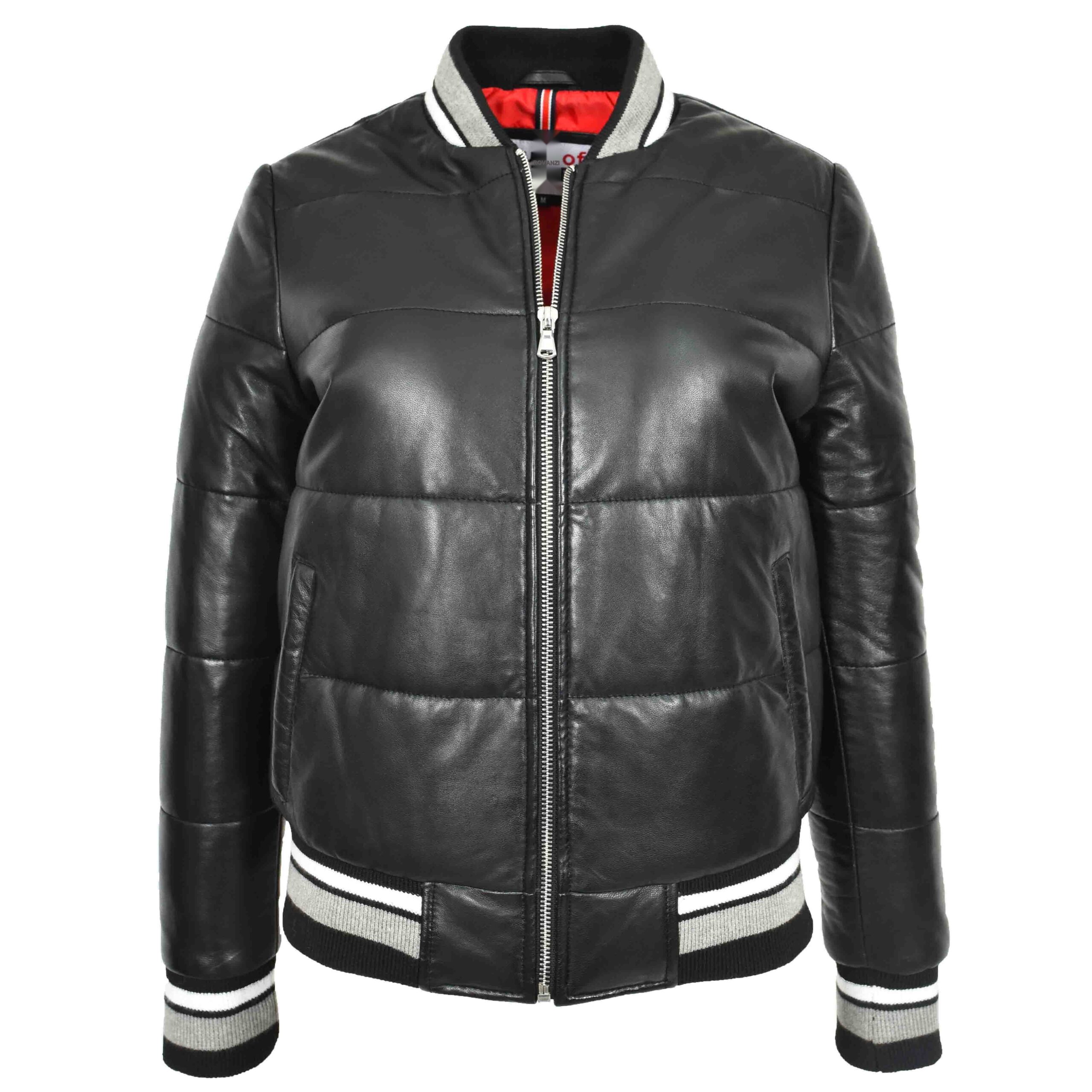 BUNERI Bomber Cuir Dolly Noir Matelassé Femme