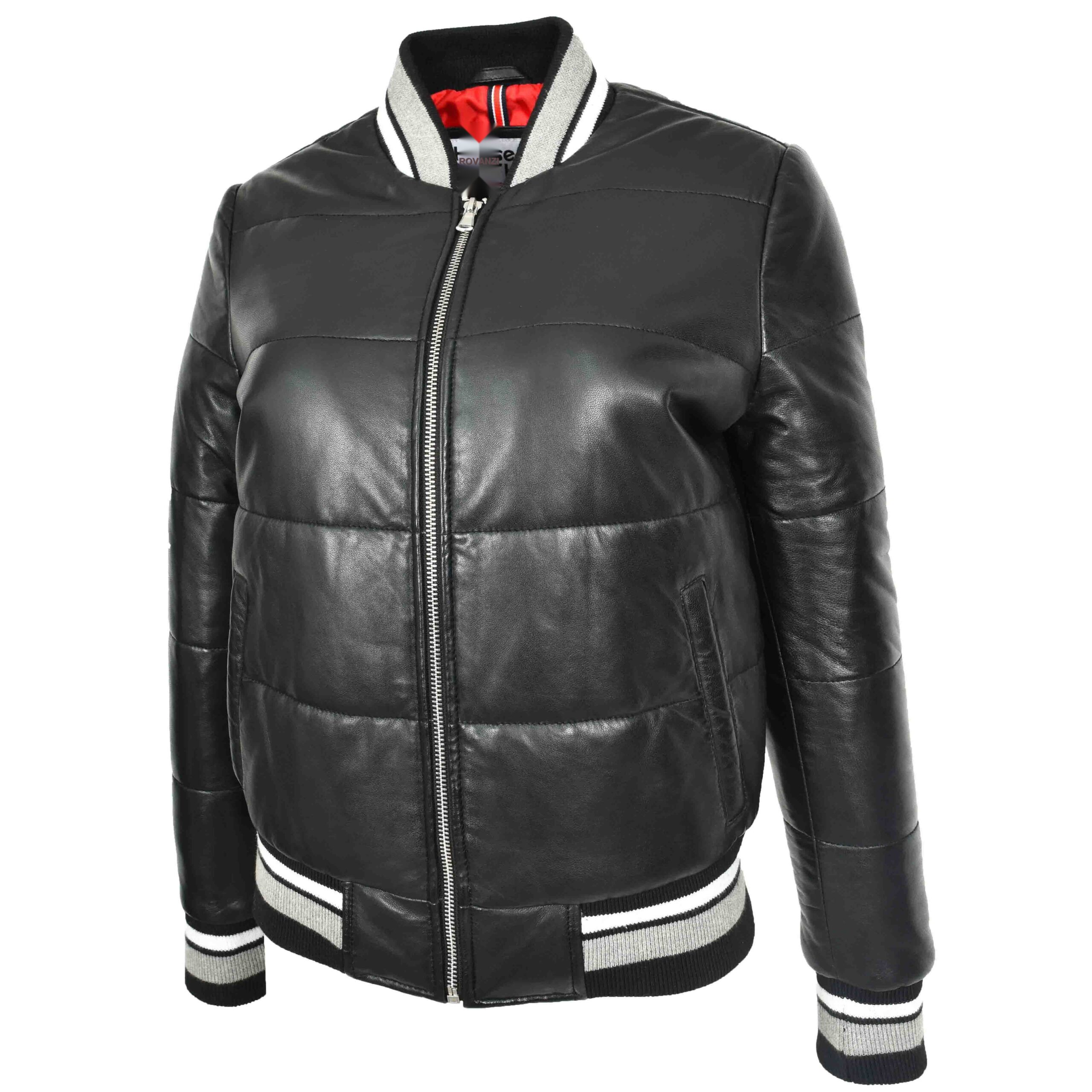 BUNERI Bomber Cuir Dolly Noir Matelassé Femme – Image 3