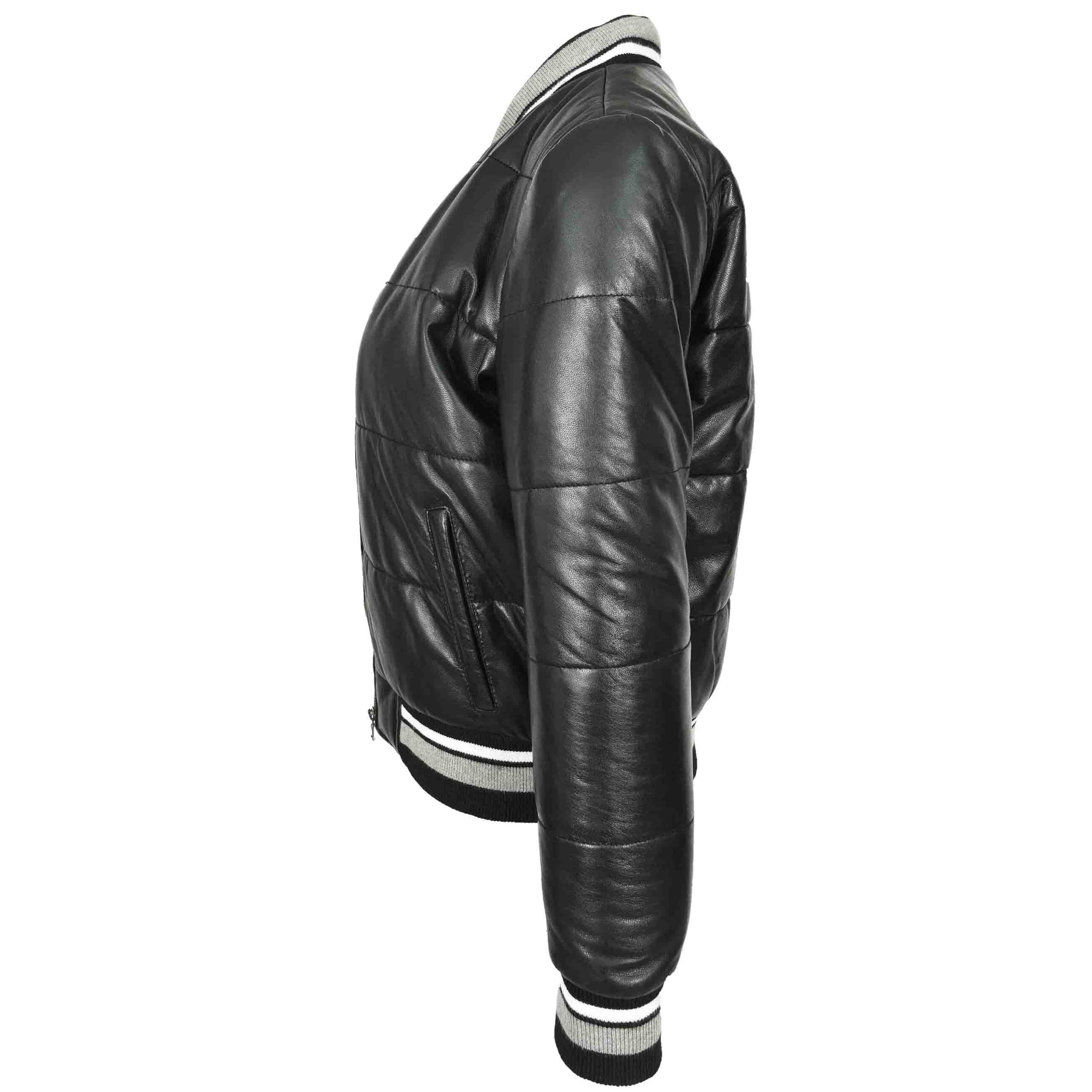 BUNERI Bomber Cuir Dolly Noir Matelassé Femme – Image 6