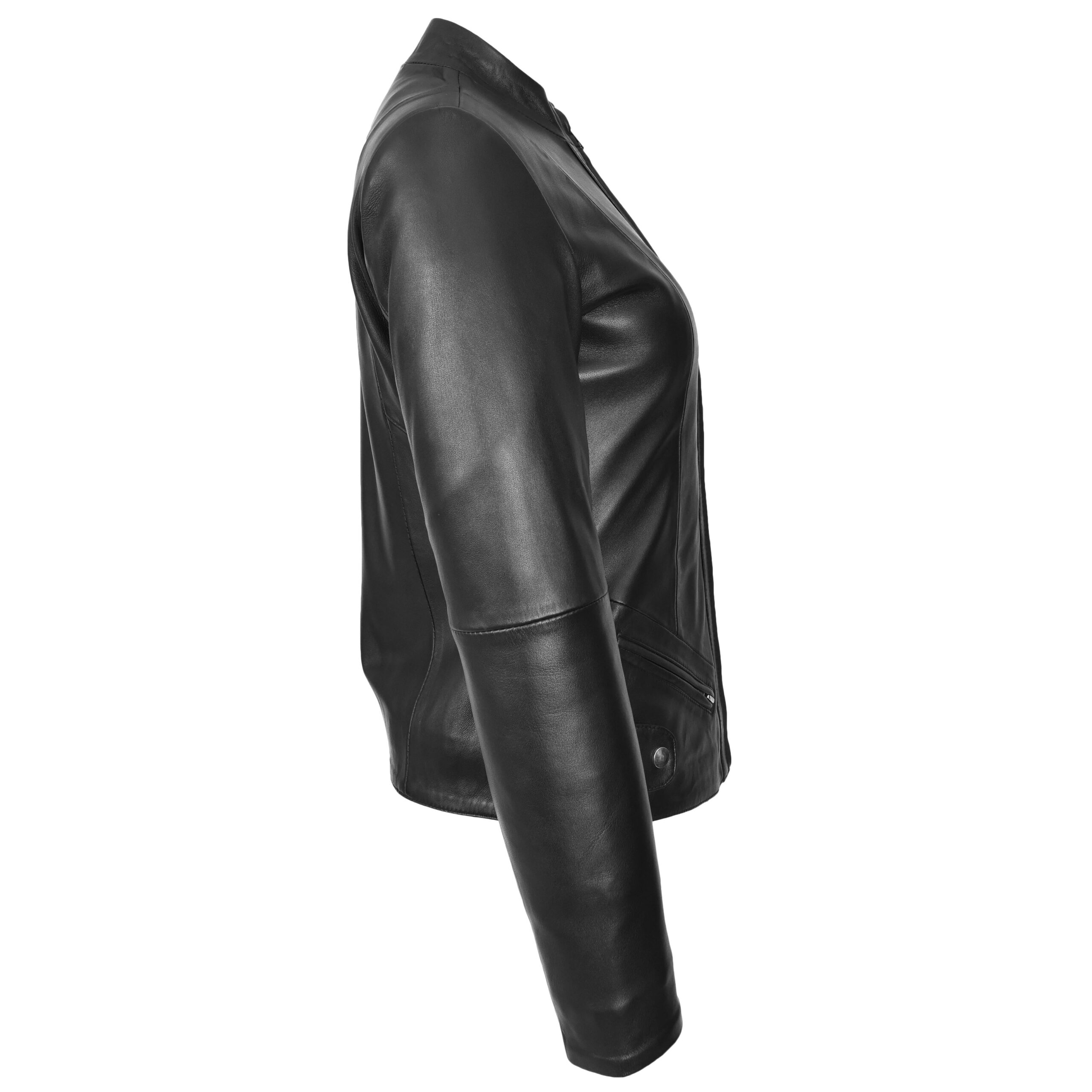 BUNERI Veste Femme Vraie Cuir Slim Fit Biker Col Montant Noire – Image 6