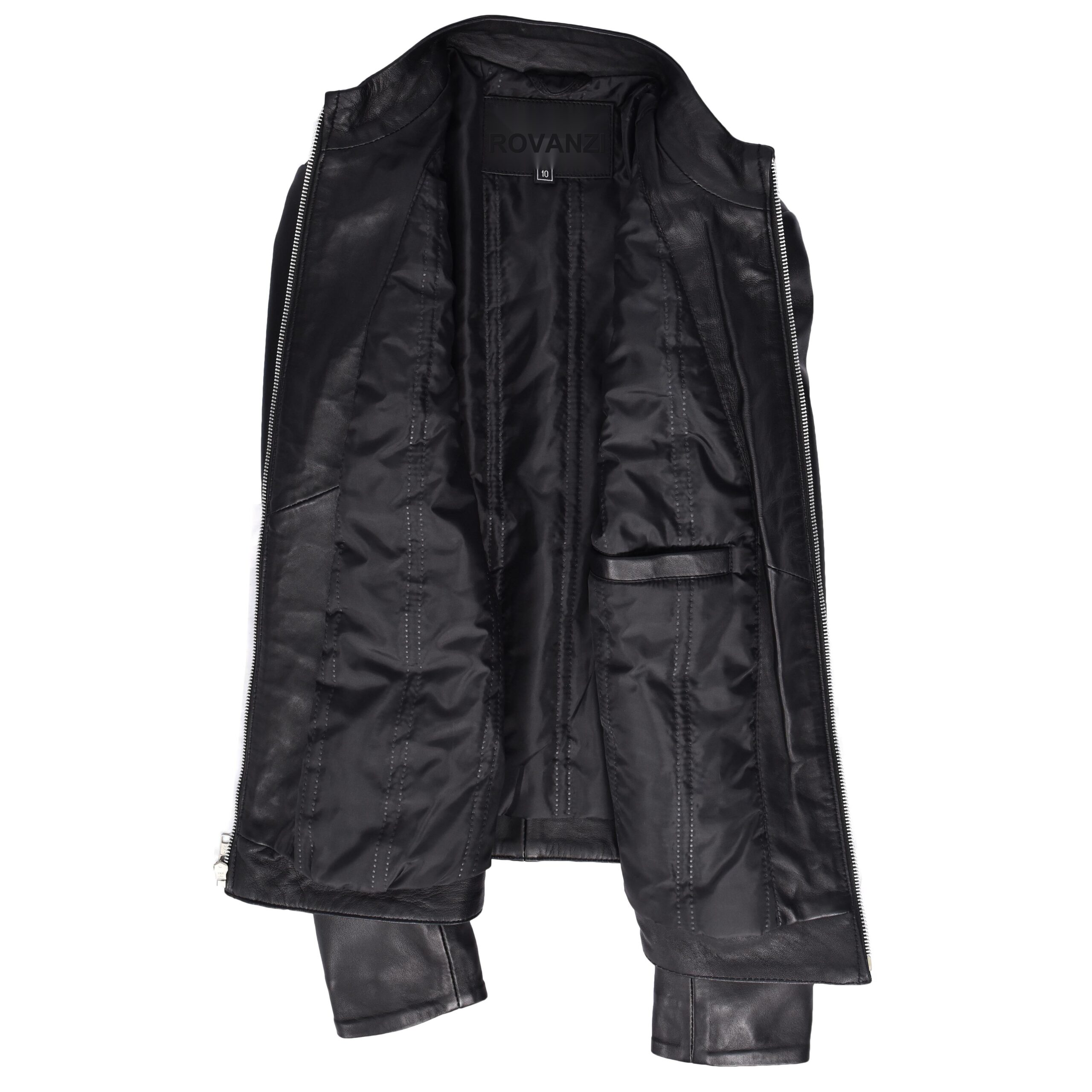 BUNERI Veste Femme Vraie Cuir Slim Fit Biker Col Montant Noire – Image 7