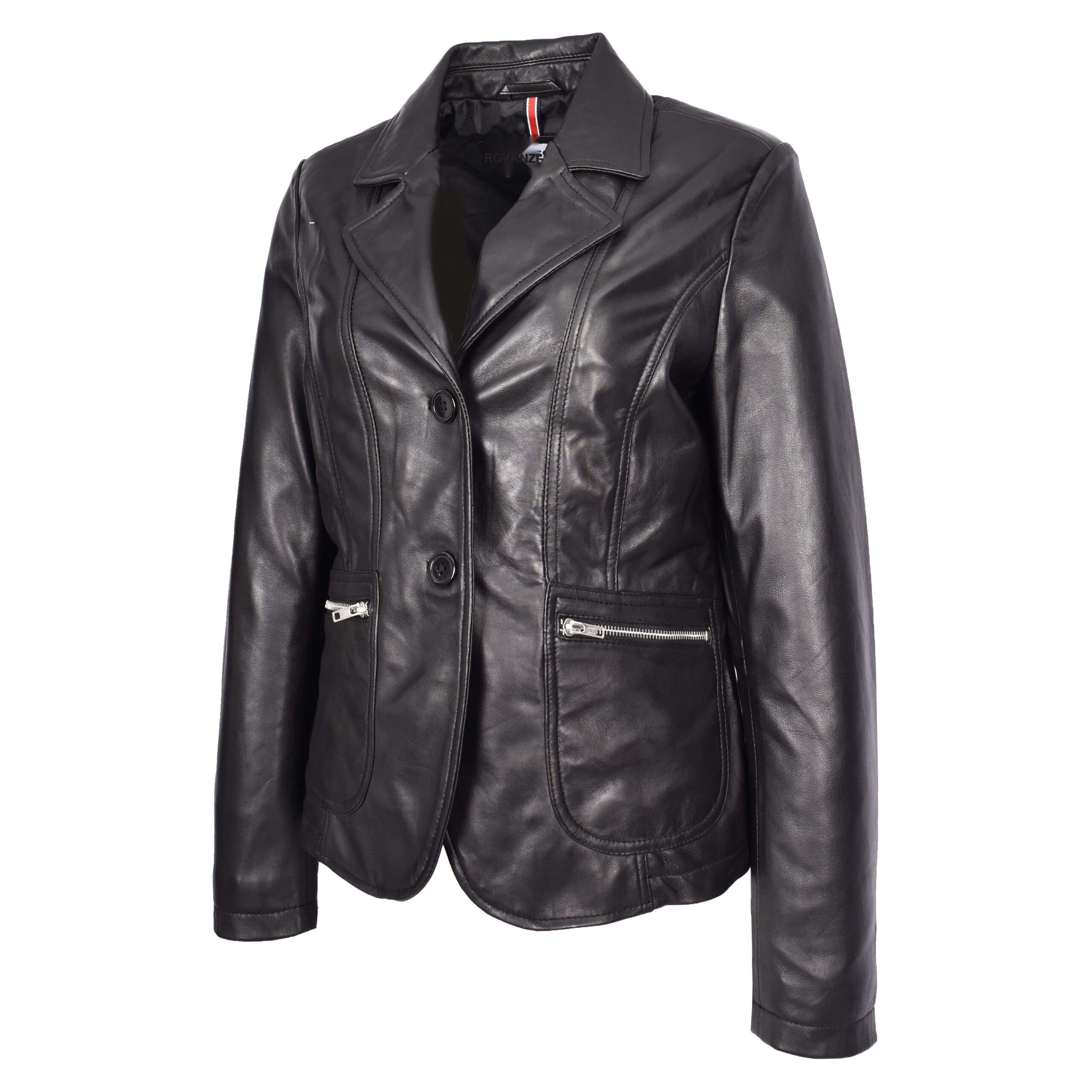 BUNERI Blazer en Cuir Noir pour Femme à Deux Boutons – Image 5