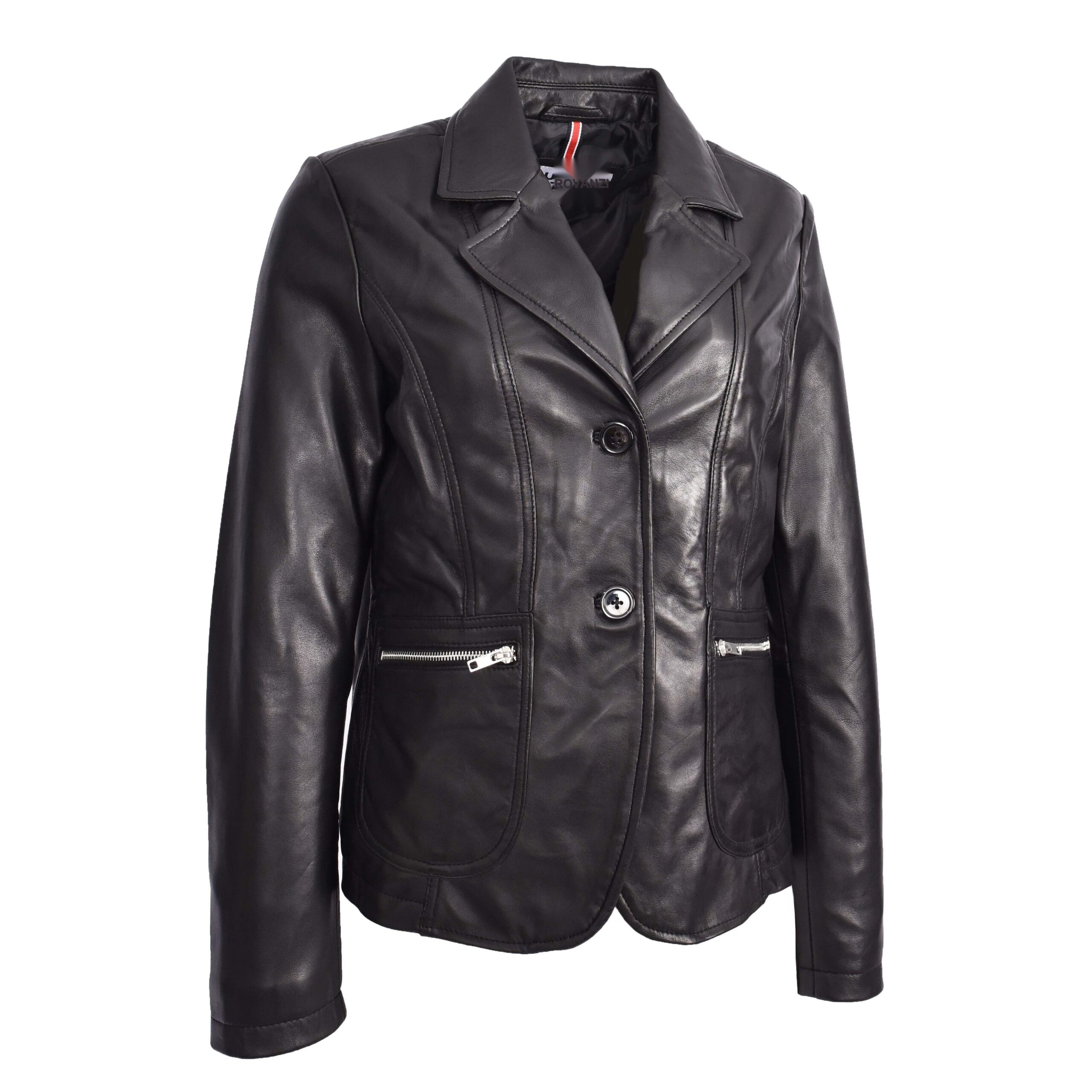 BUNERI Blazer en Cuir Noir pour Femme à Deux Boutons – Image 4