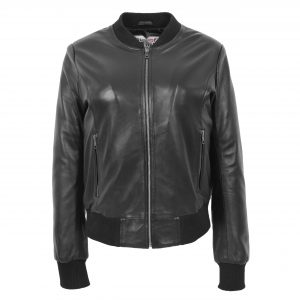 BUNERI Cuir Faye Noir Varsity Bomber