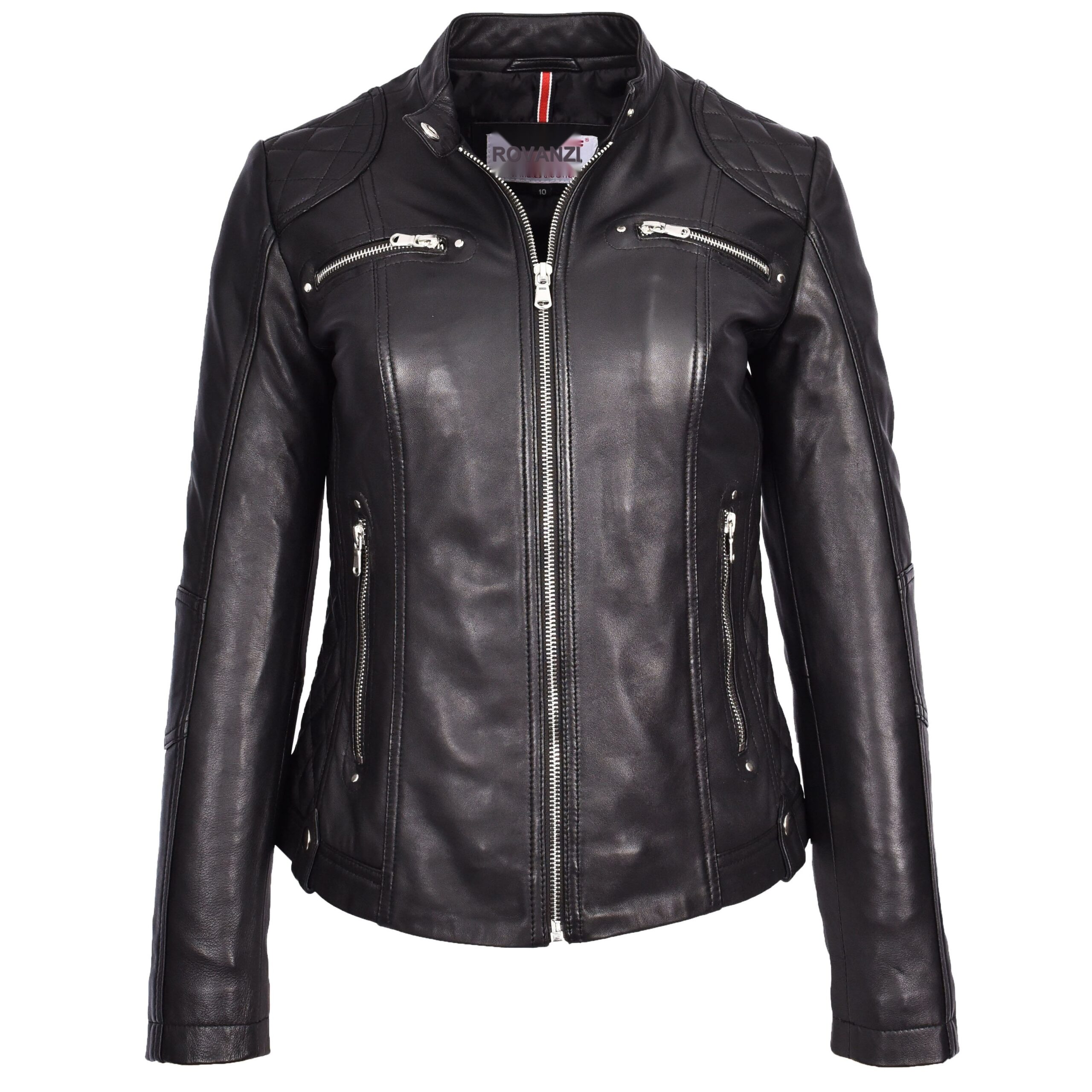 BUNERI Biker Cafe Racer Cuir Fiona Noir Matelassée