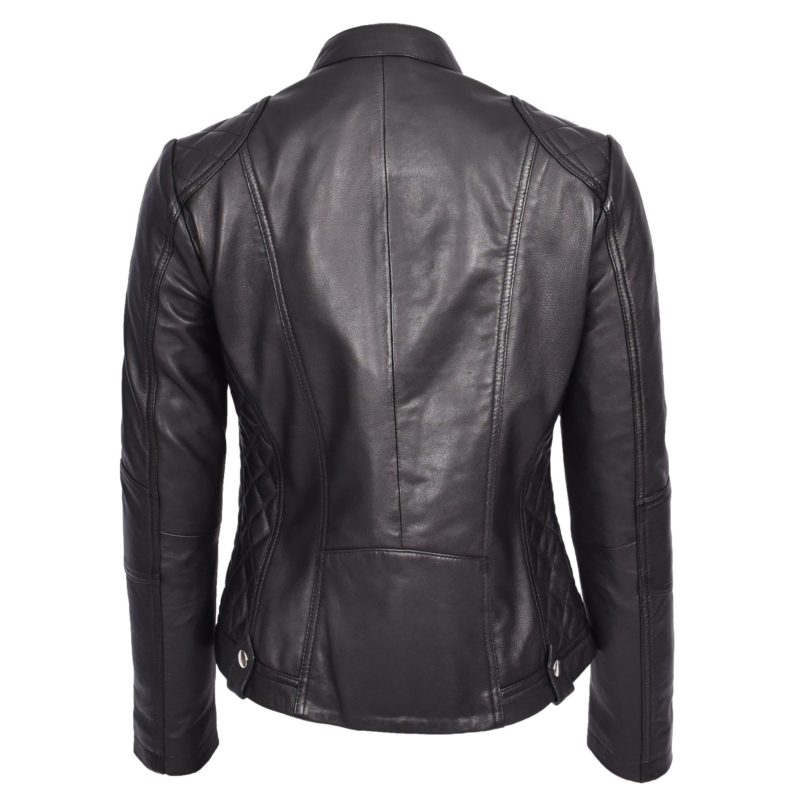 BUNERI Biker Cafe Racer Cuir Fiona Noir Matelassée – Image 2