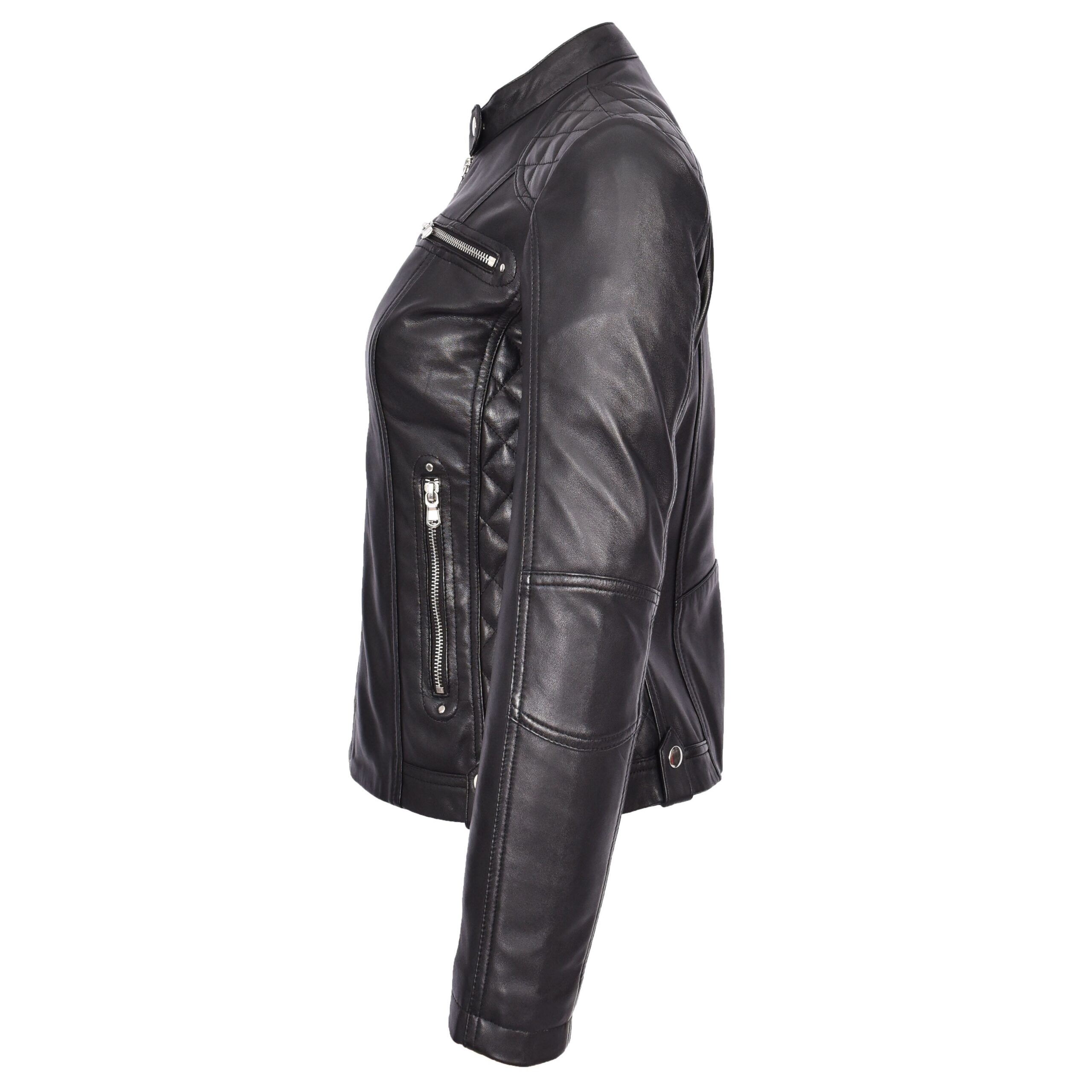 BUNERI Biker Cafe Racer Cuir Fiona Noir Matelassée – Image 5
