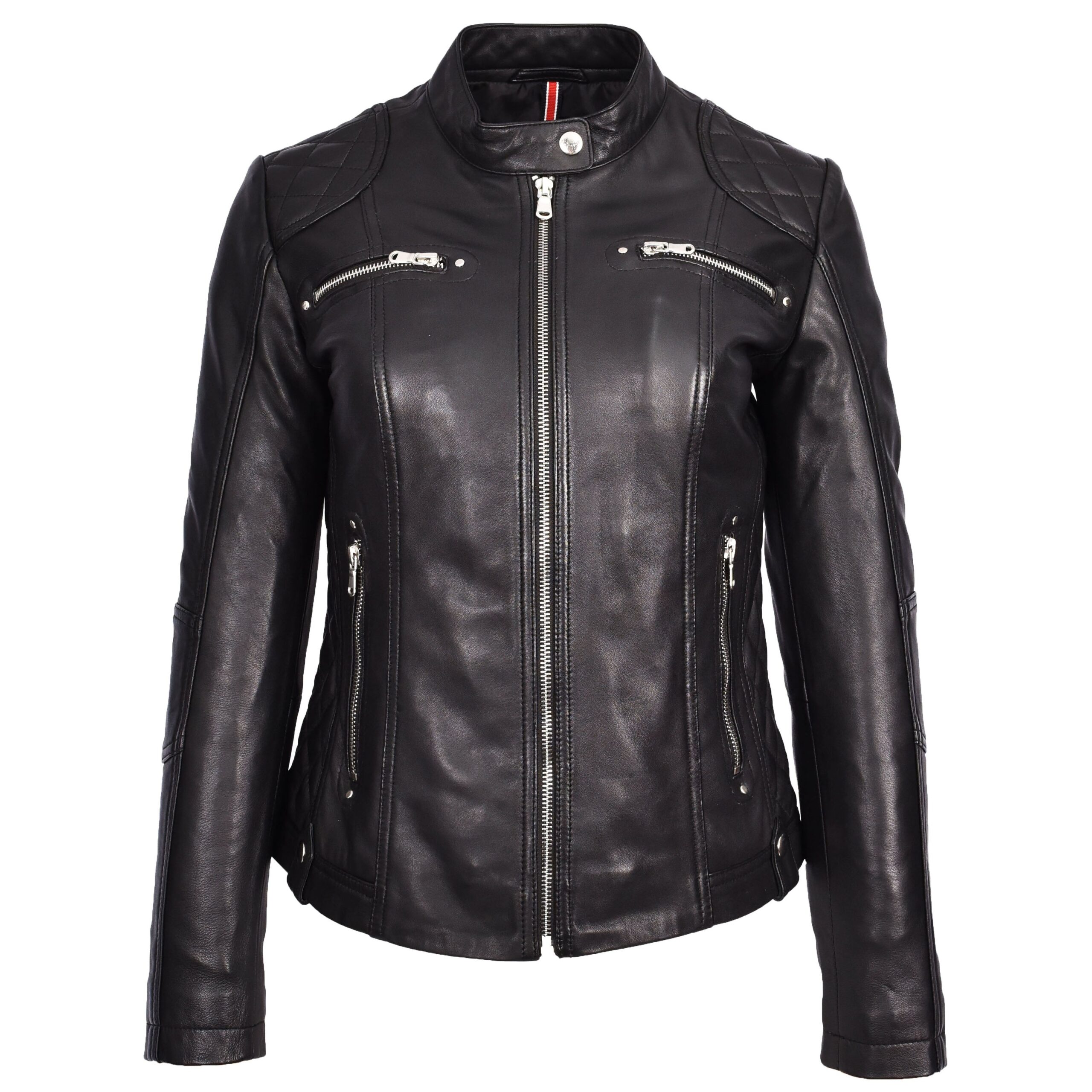 BUNERI Biker Cafe Racer Cuir Fiona Noir Matelassée – Image 4