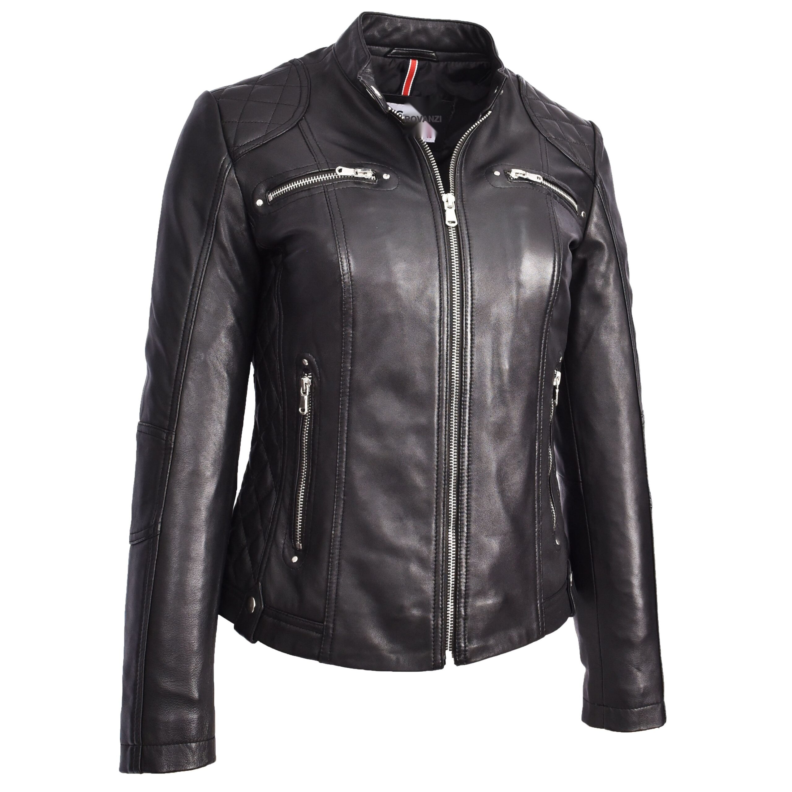 BUNERI Biker Cafe Racer Cuir Fiona Noir Matelassée – Image 3