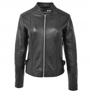 BUNERI Biker Cuir Souple Ruby Noire Zip Casual