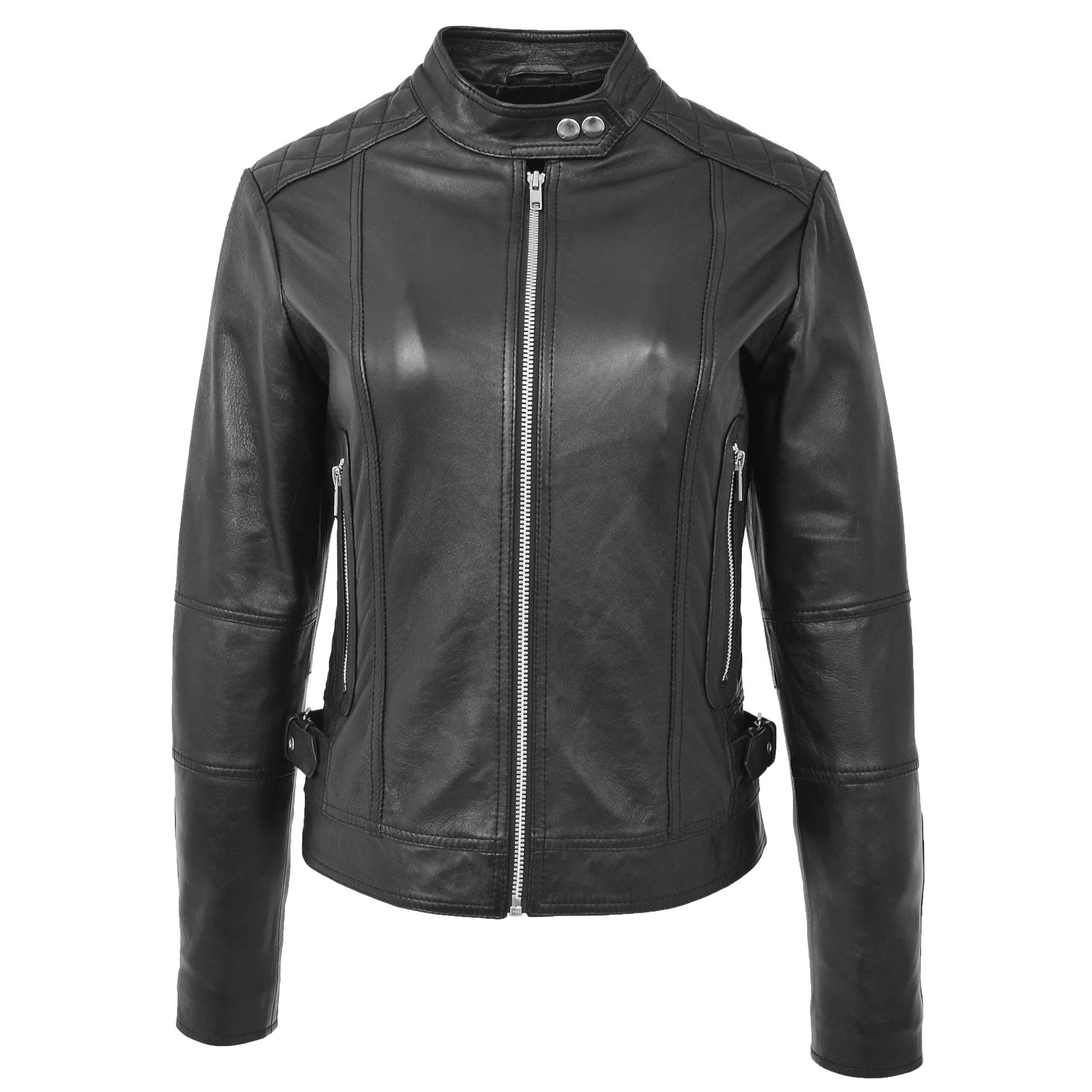 BUNERI Biker Cuir Souple Ruby Noire Zip Casual