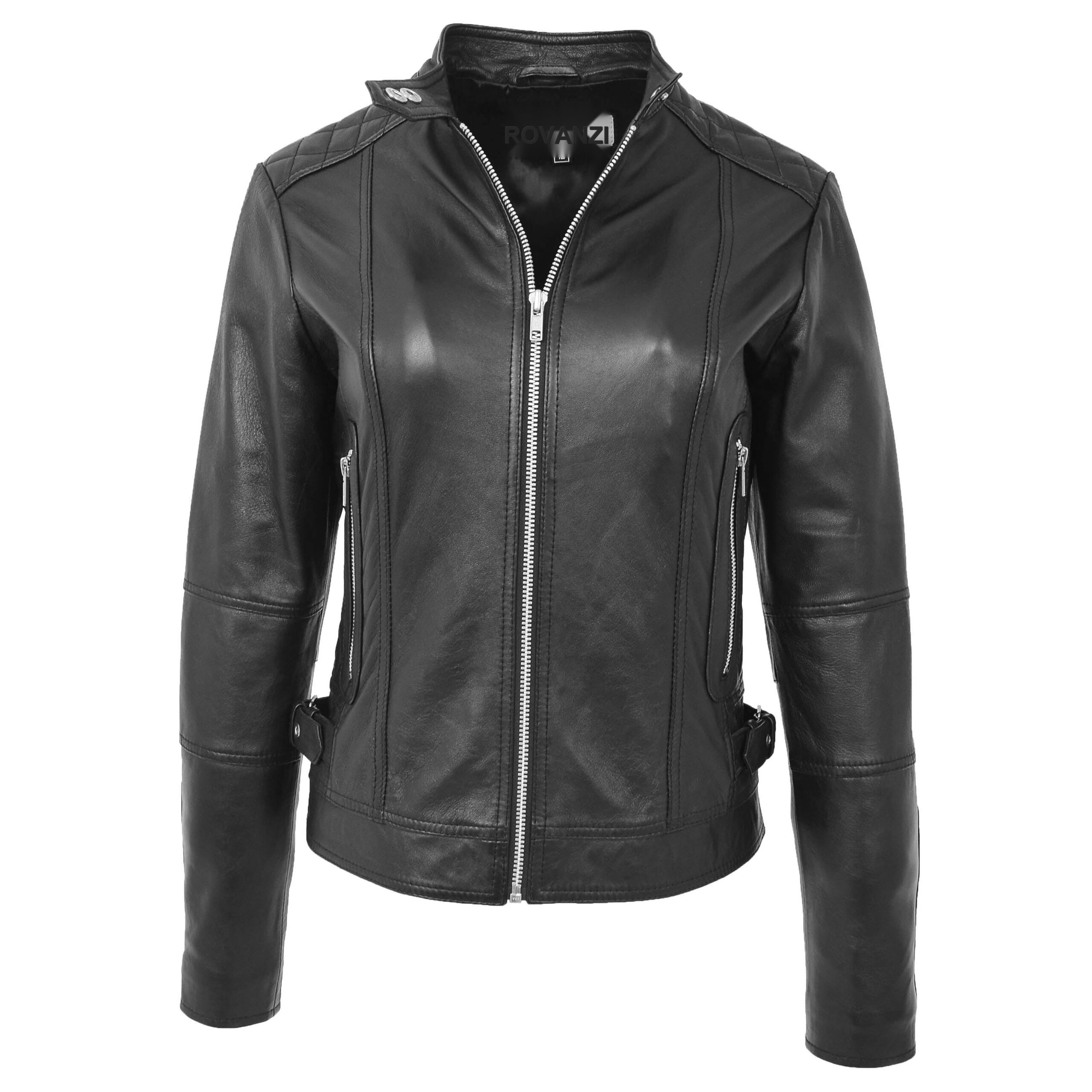 BUNERI Biker Cuir Souple Ruby Noire Zip Casual – Image 3