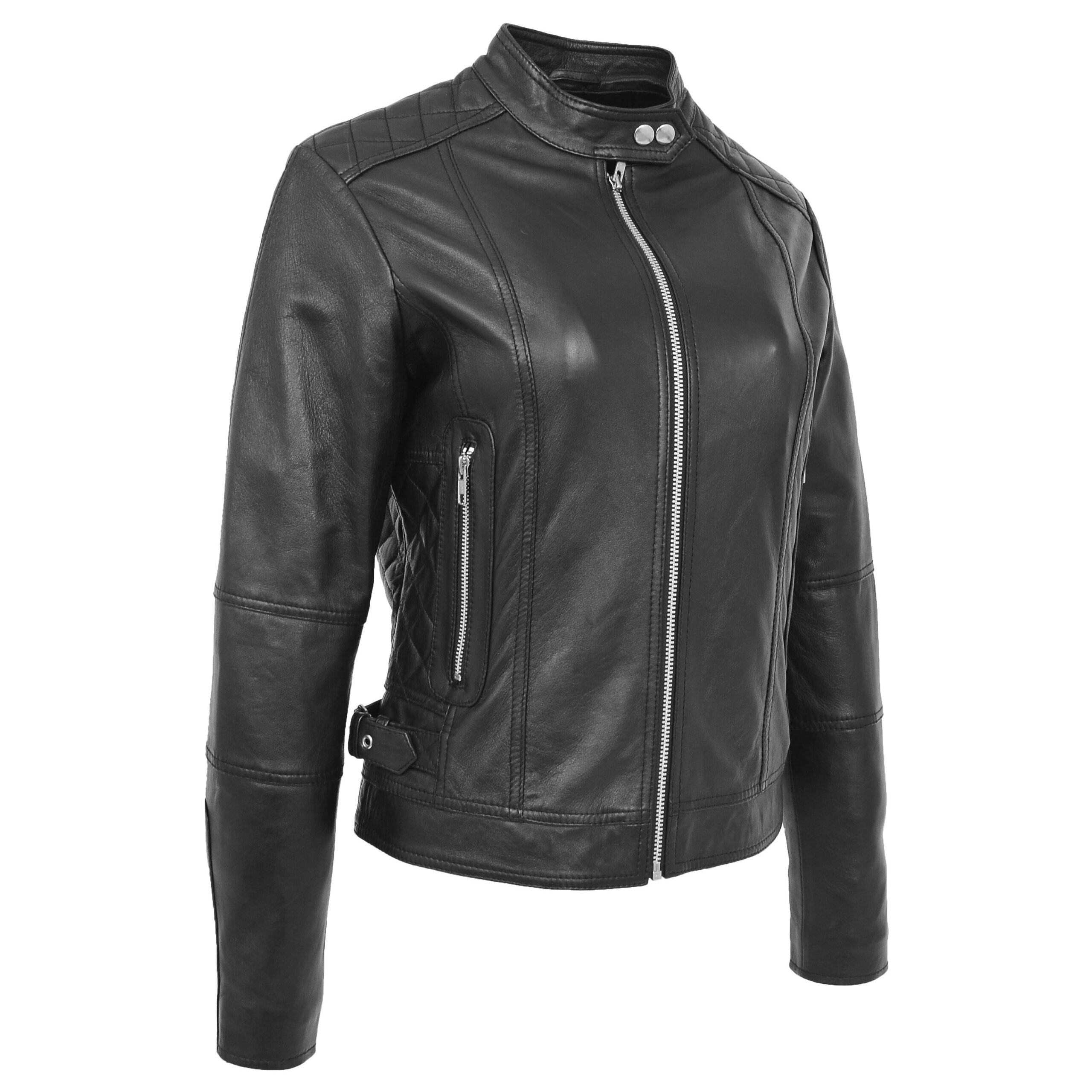BUNERI Biker Cuir Souple Ruby Noire Zip Casual – Image 6