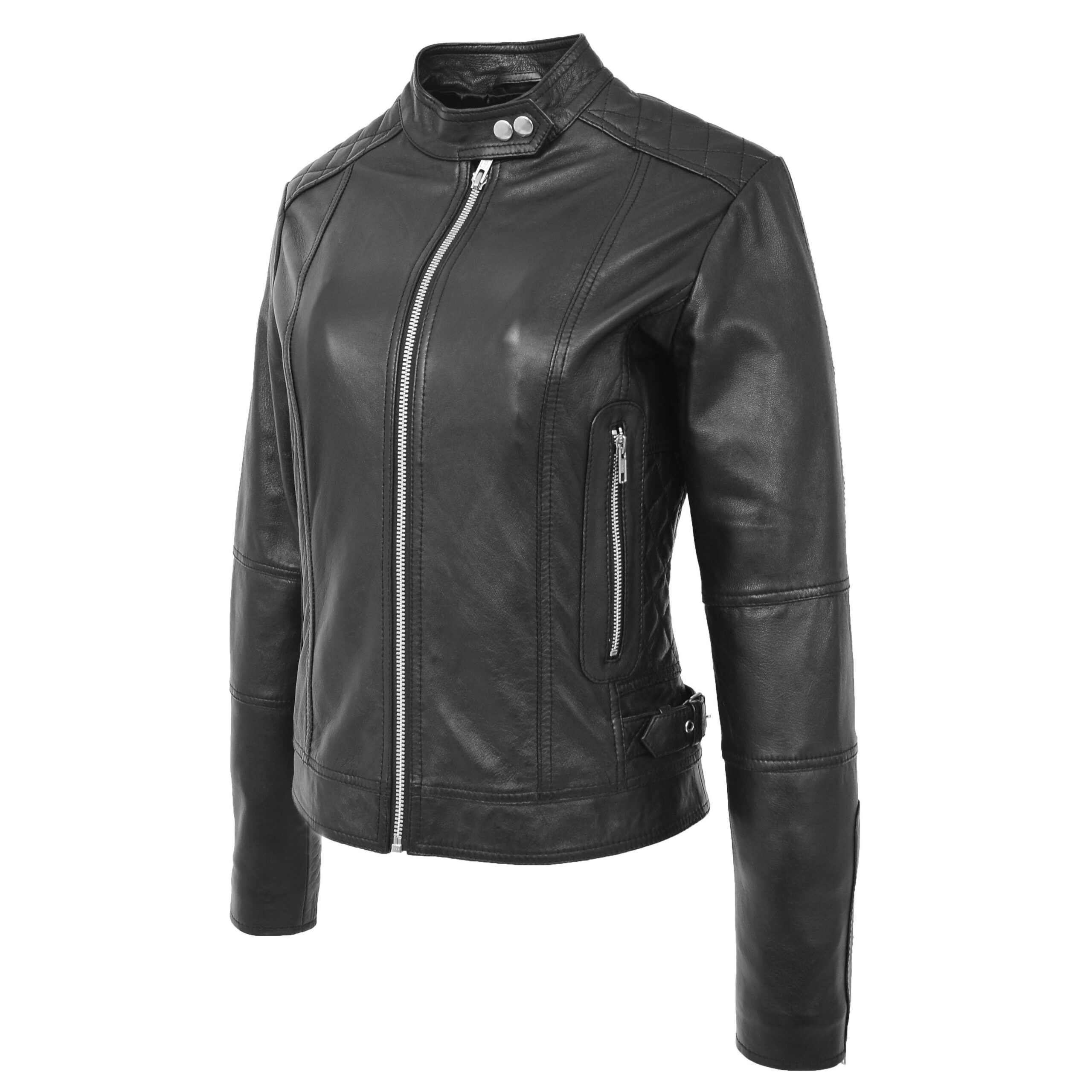 BUNERI Biker Cuir Souple Ruby Noire Zip Casual – Image 5