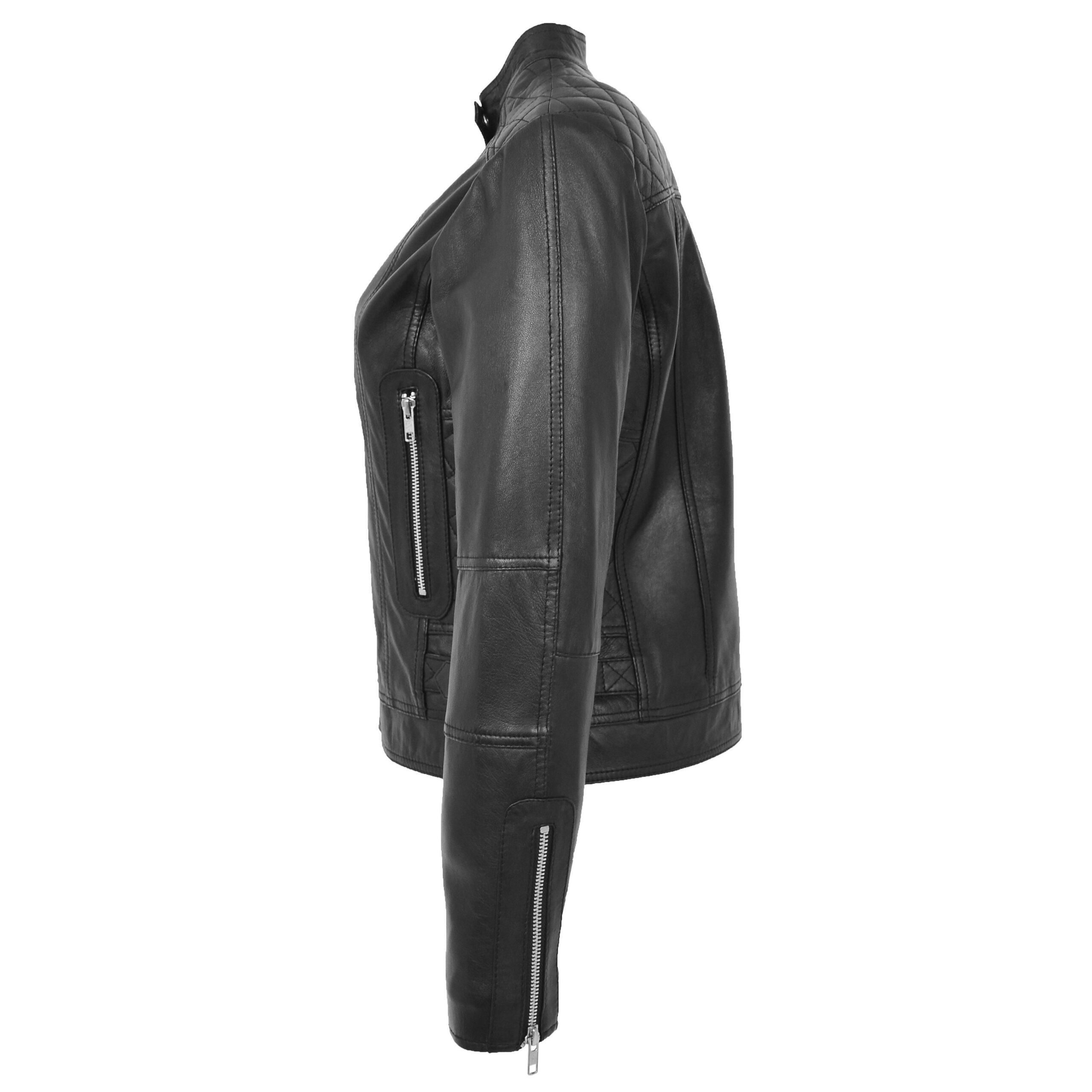 BUNERI Biker Cuir Souple Ruby Noire Zip Casual – Image 4