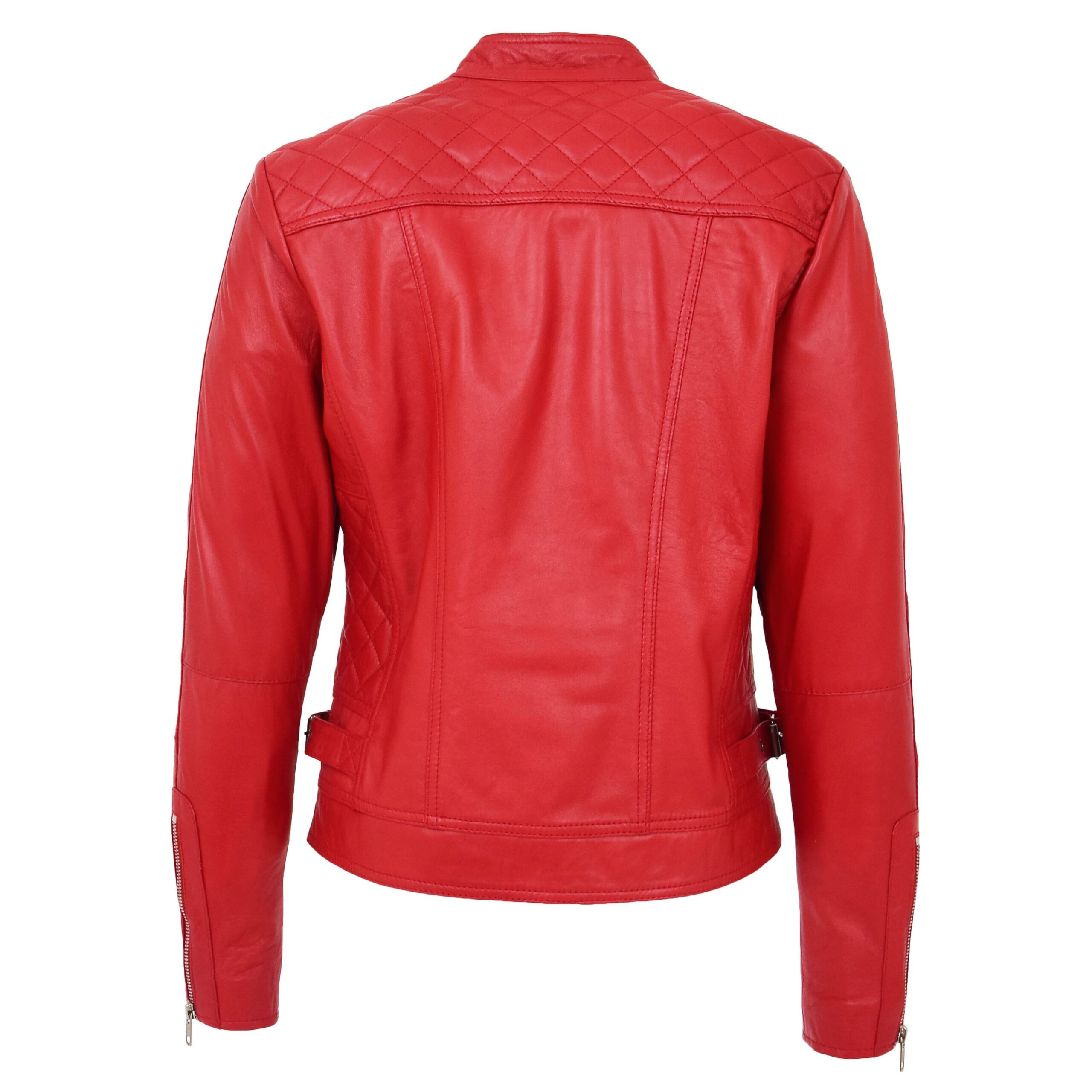Veste Biker en Cuir Ruby Rouge pour Femme (2)