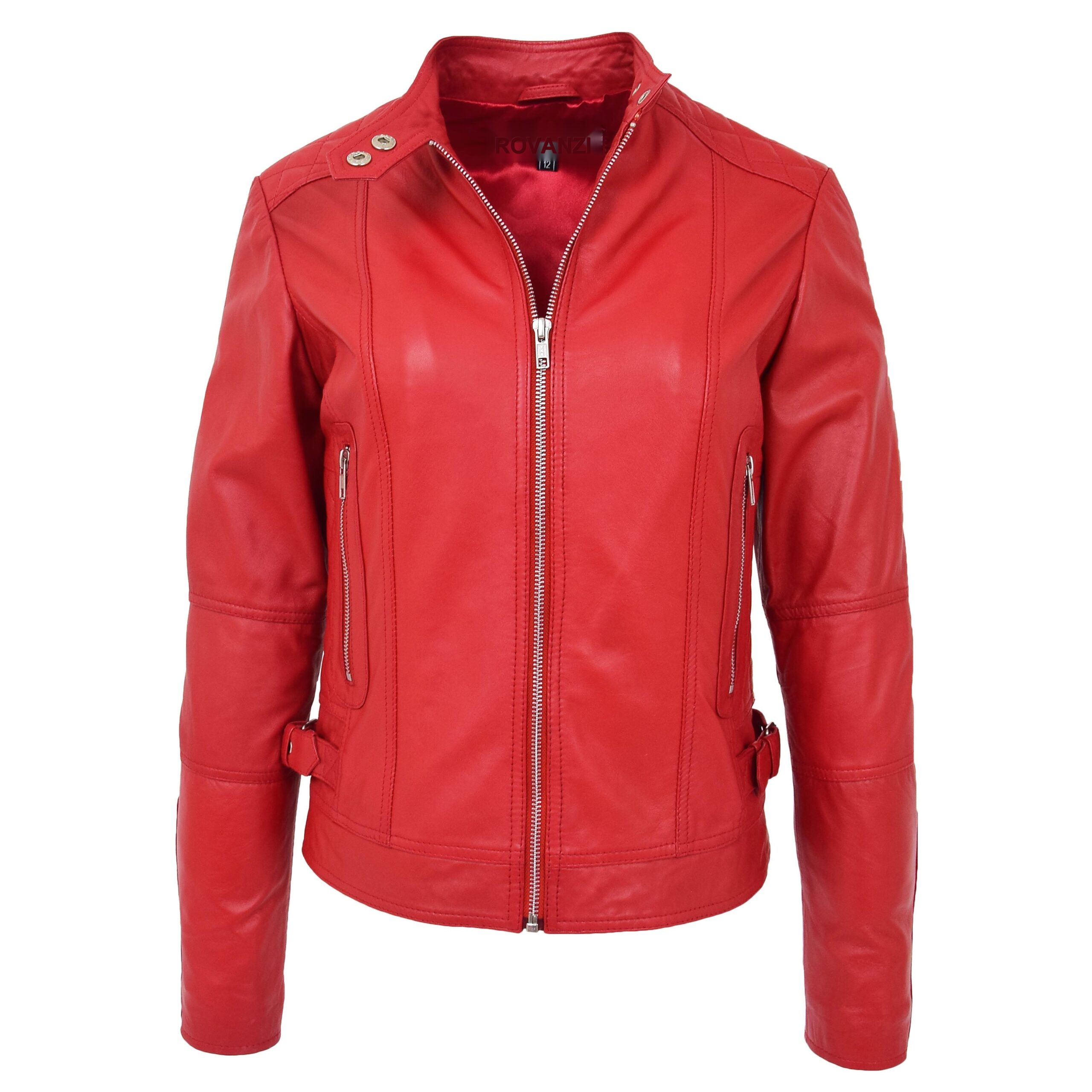 Veste Biker en Cuir Ruby Rouge pour Femme (3)