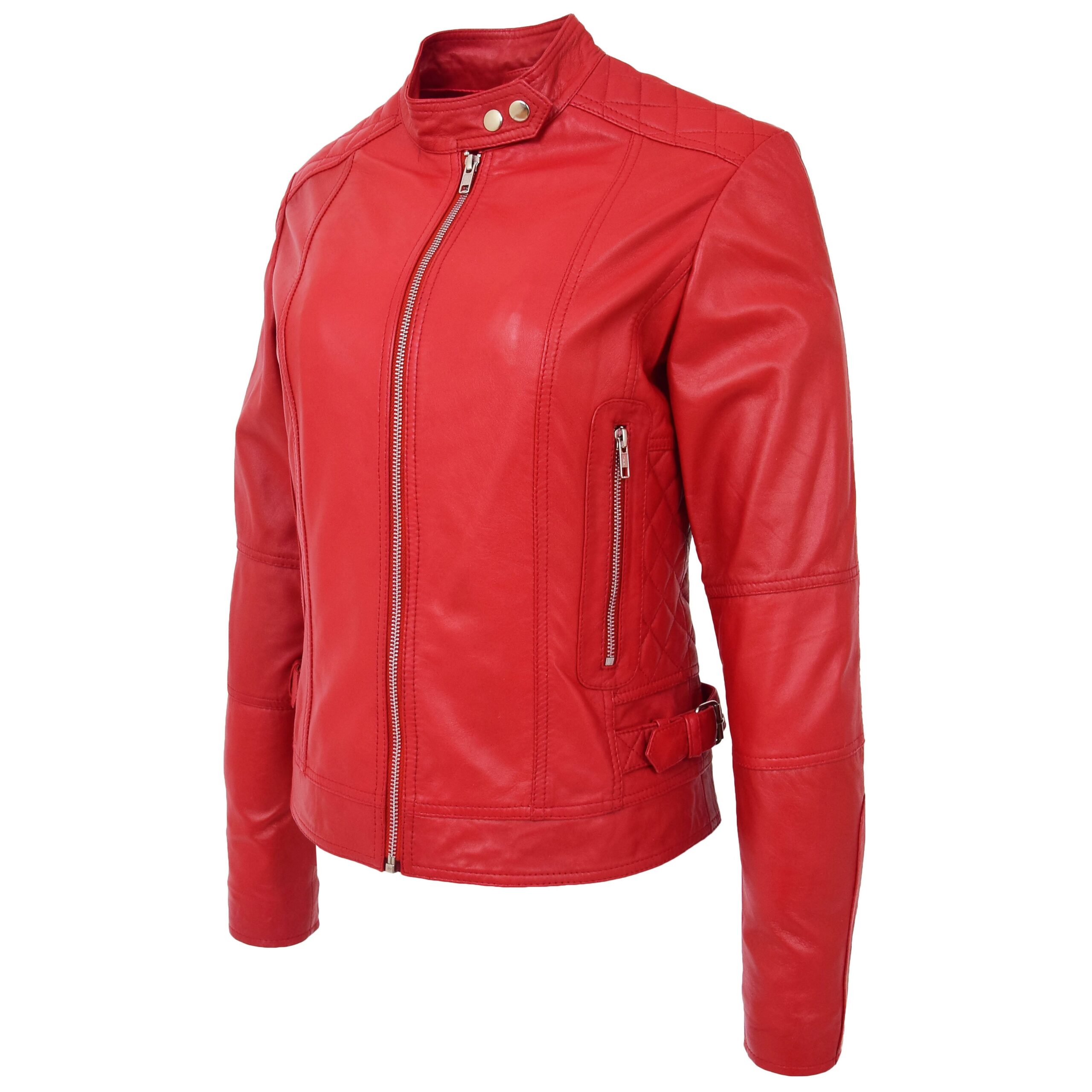 Veste Biker en Cuir Ruby Rouge pour Femme (6)