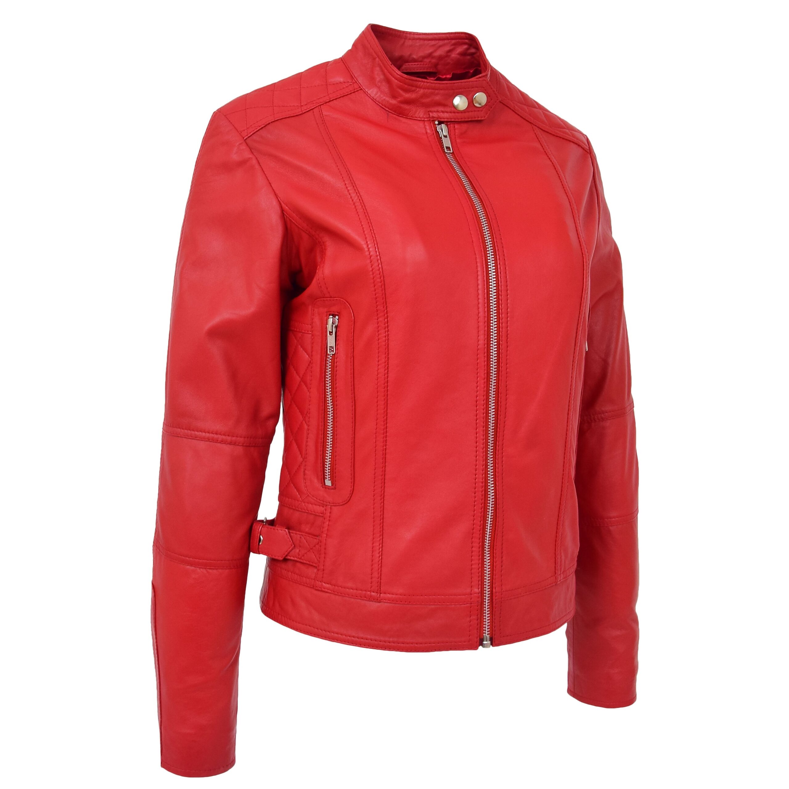 Veste Biker en Cuir Ruby Rouge pour Femme (5)