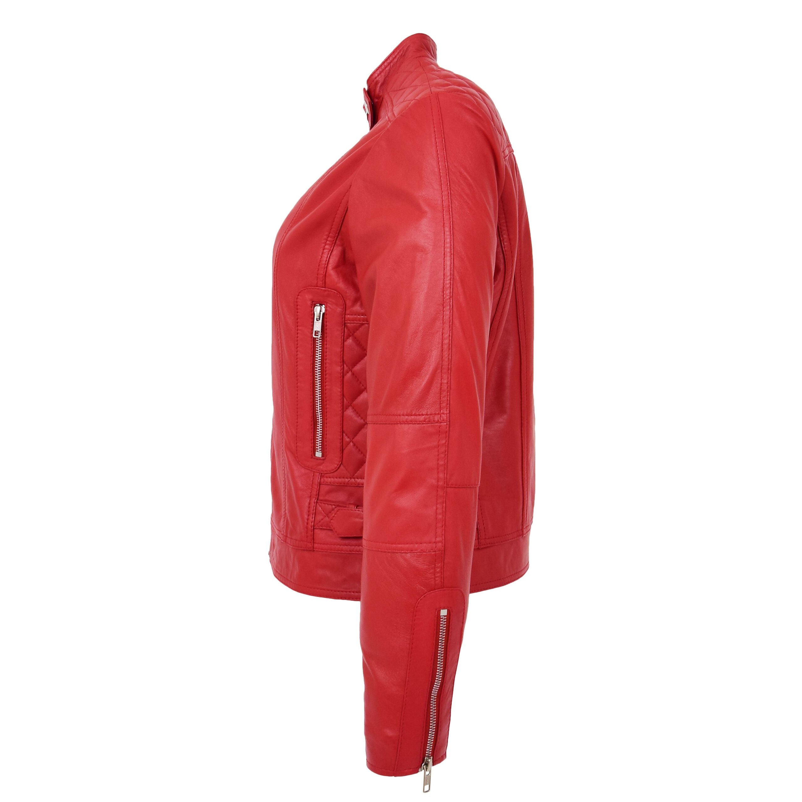 Veste Biker en Cuir Ruby Rouge pour Femme (4)