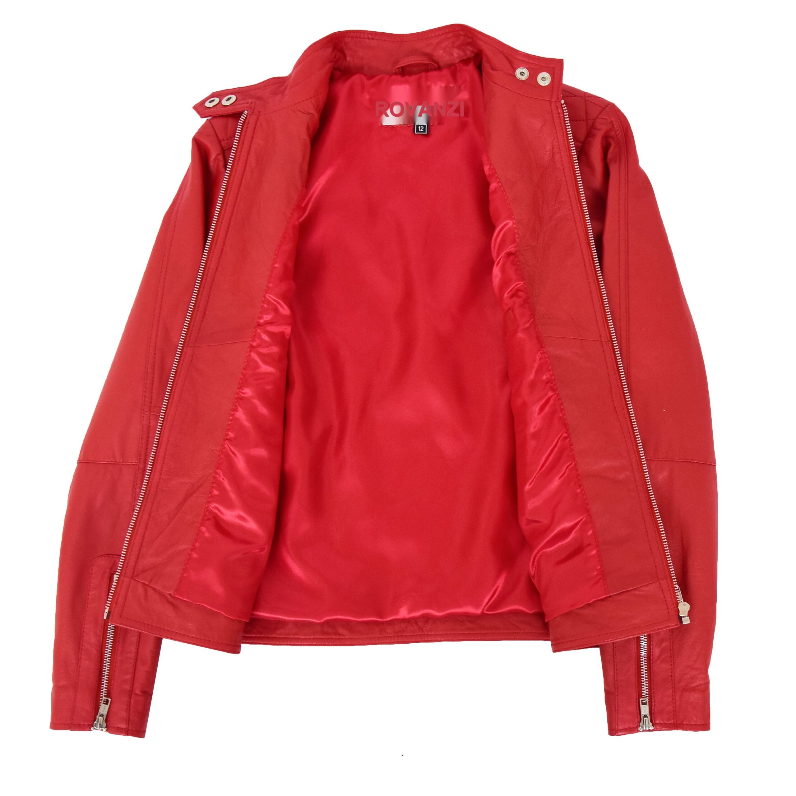 Veste Biker en Cuir Ruby Rouge pour Femme (7)