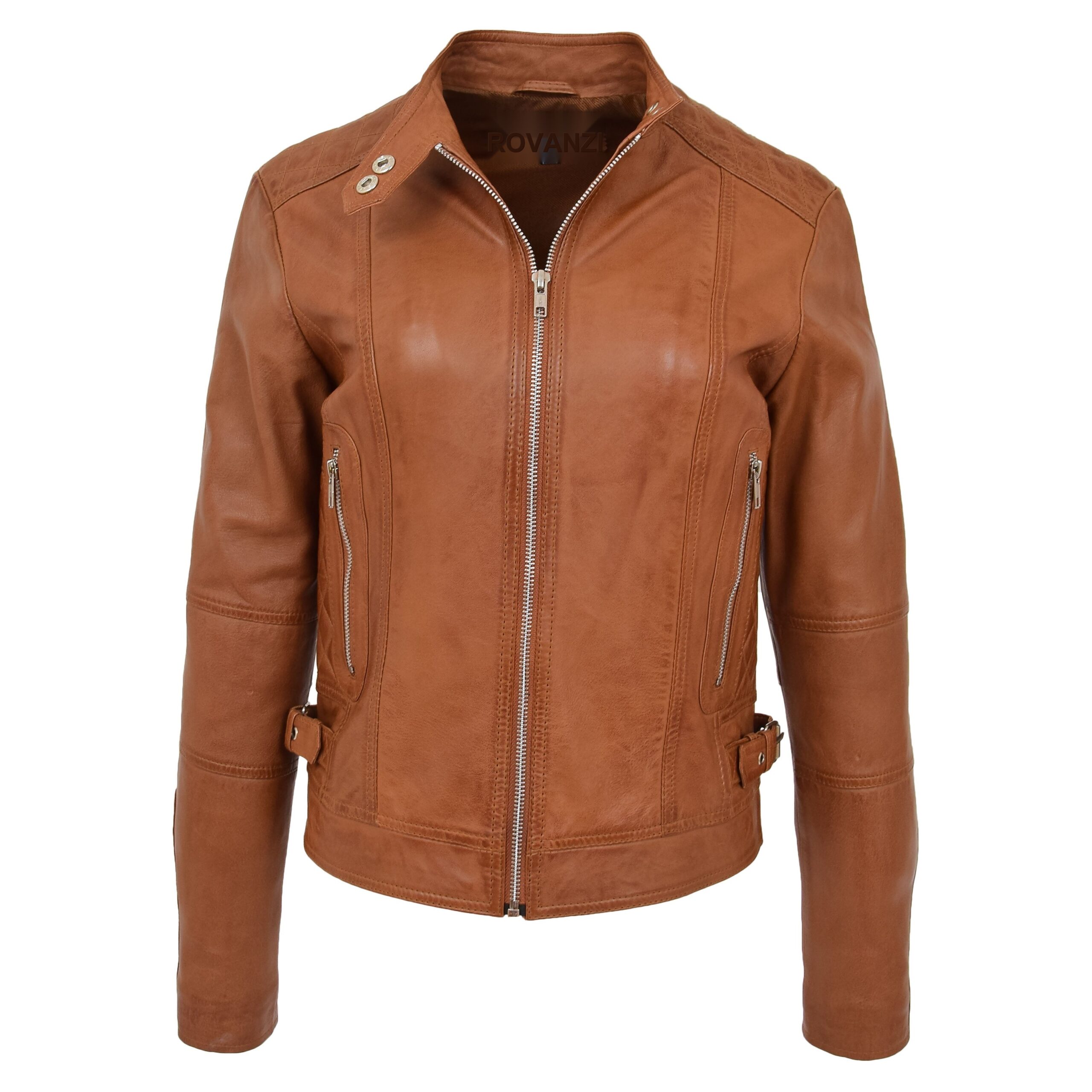 BUNERI Biker Ruby Tan en Cuir Souple Casual Zip – Image 3