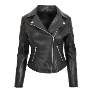 BUNERI Biker Cuir Souple Anna Noir Cross Zip