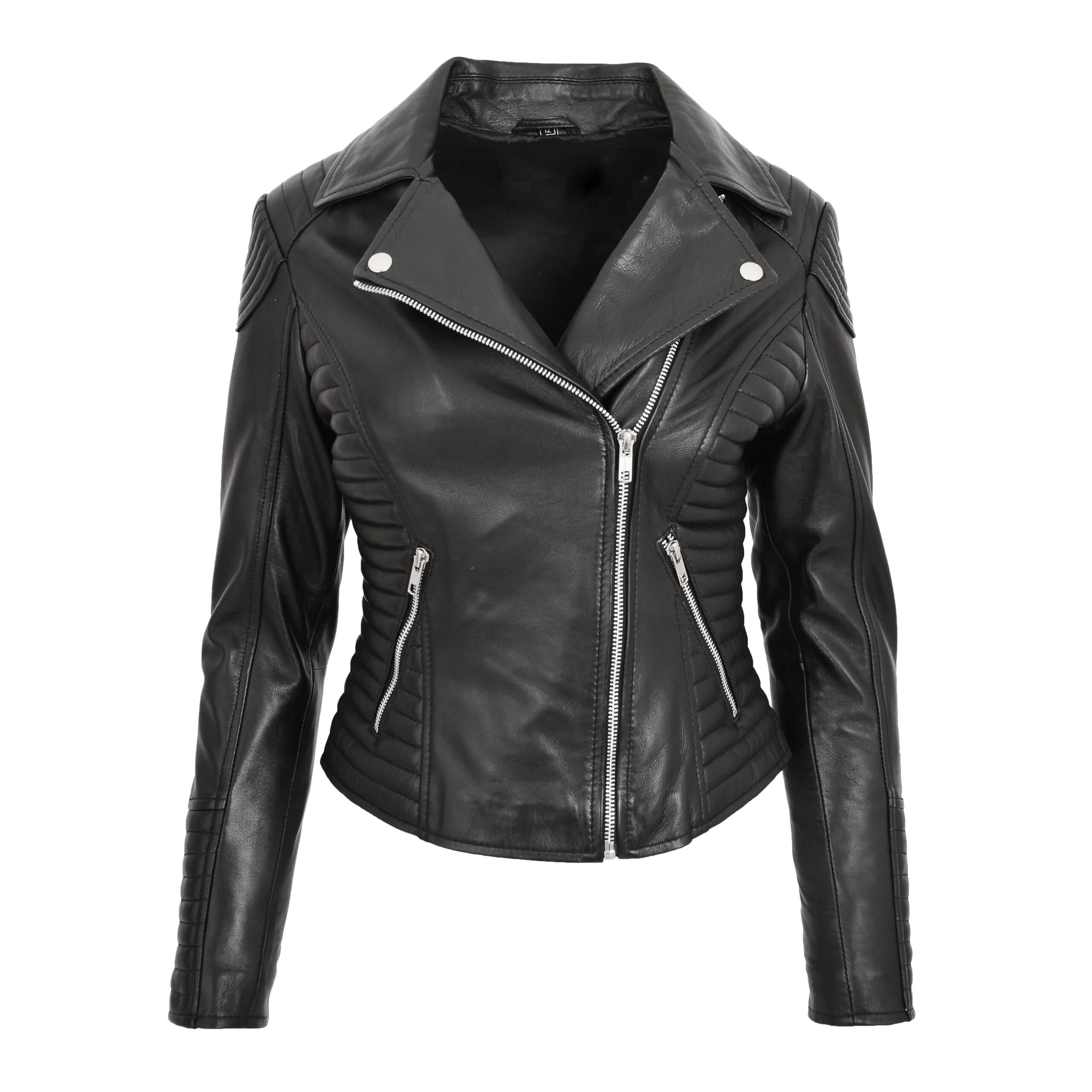 BUNERI Biker Cuir Souple Anna Noir Cross Zip