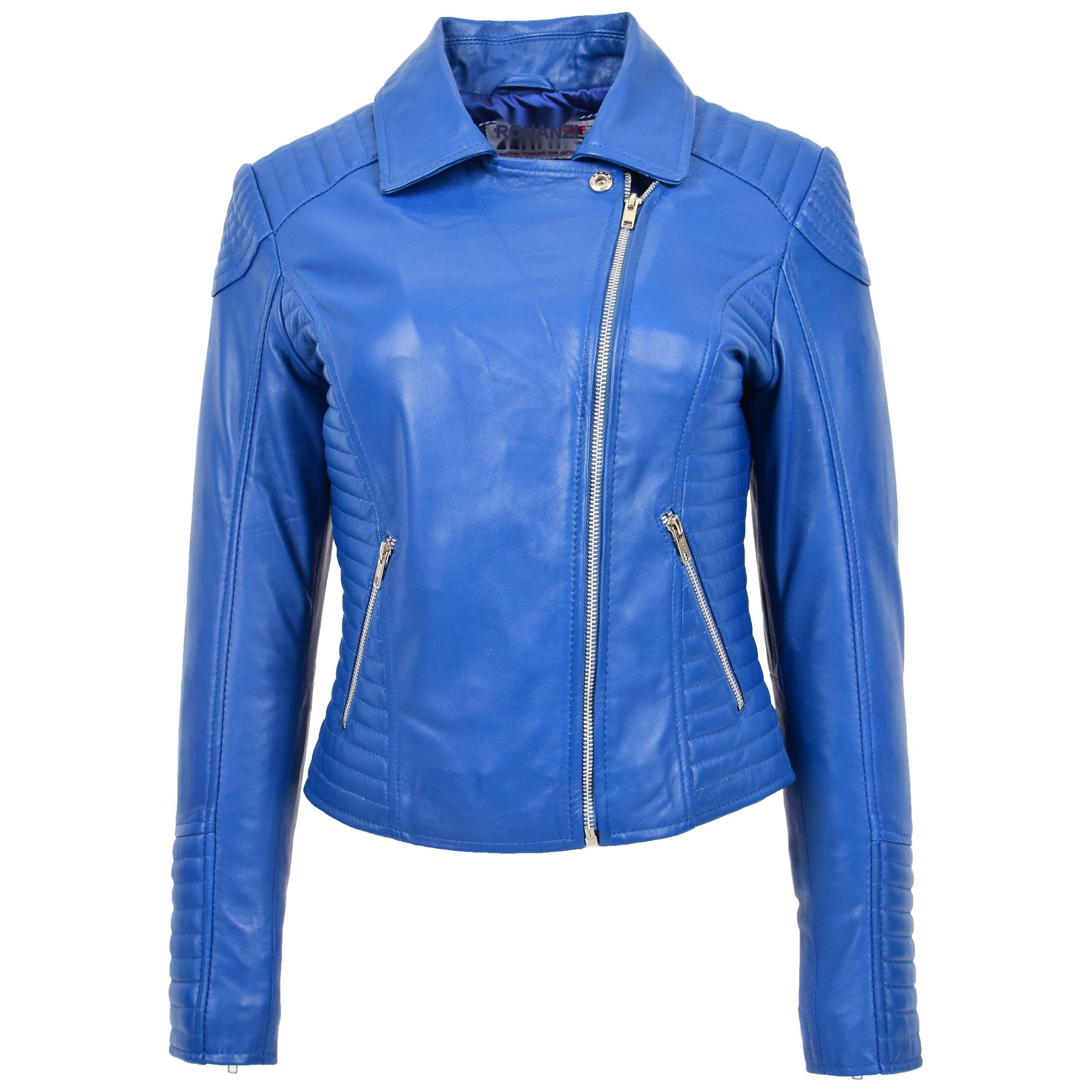 BUNERI Biker Cuir Anna Bleue Souple Zip Croisé – Image 4