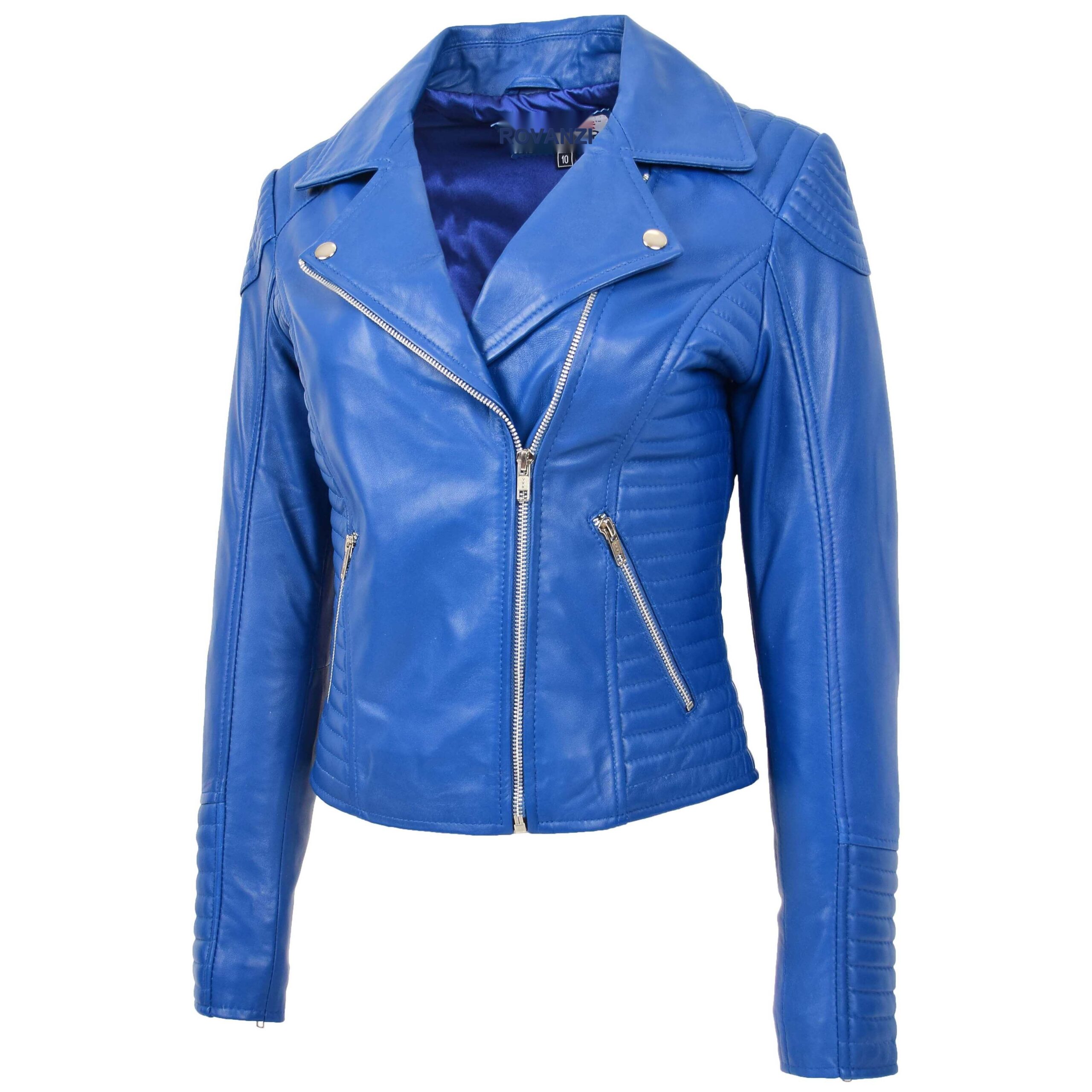 BUNERI Biker Cuir Anna Bleue Souple Zip Croisé – Image 3