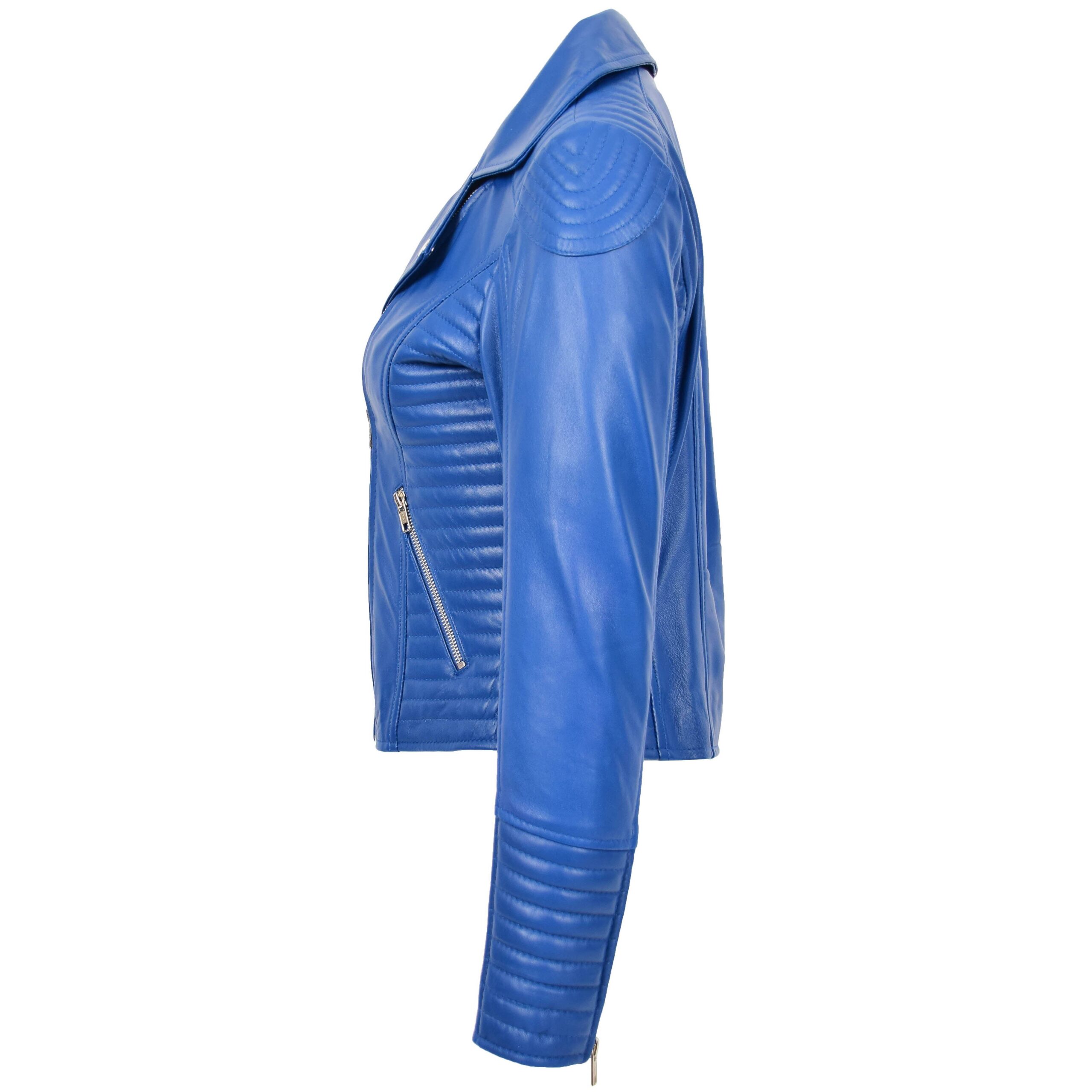 BUNERI Biker Cuir Anna Bleue Souple Zip Croisé – Image 5