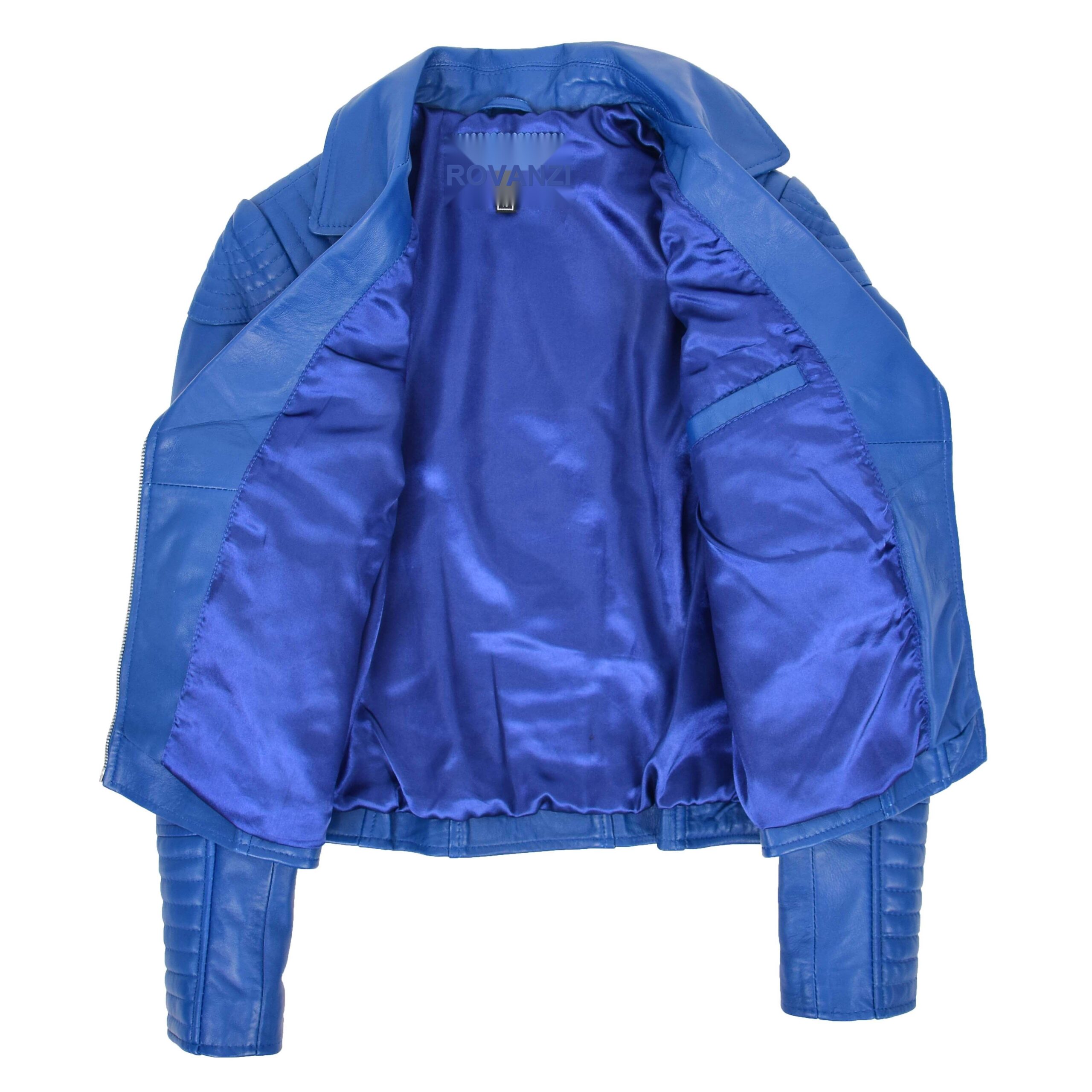BUNERI Biker Cuir Anna Bleue Souple Zip Croisé – Image 6
