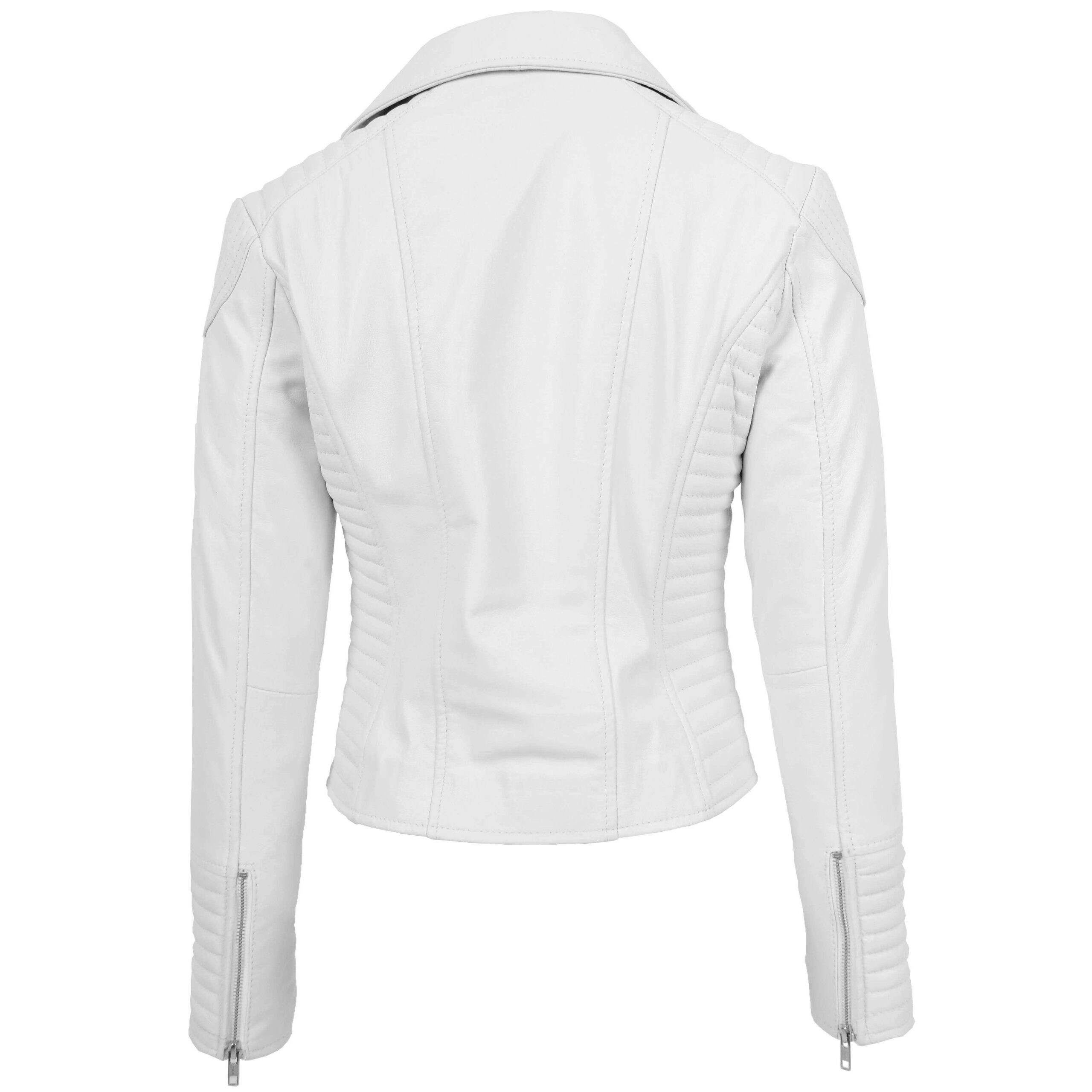 BUNERI Veste Biker en Cuir Souple Blanc Zip Croisé pour Femme – Image 2