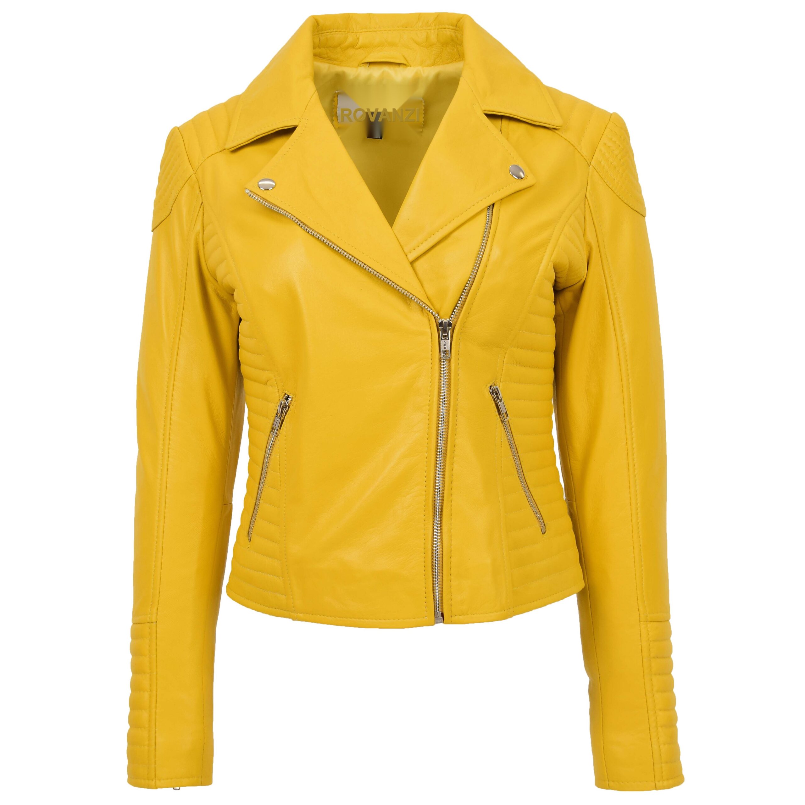 BUNERI Biker Cuir Souple Anna Jaune Cross Zip
