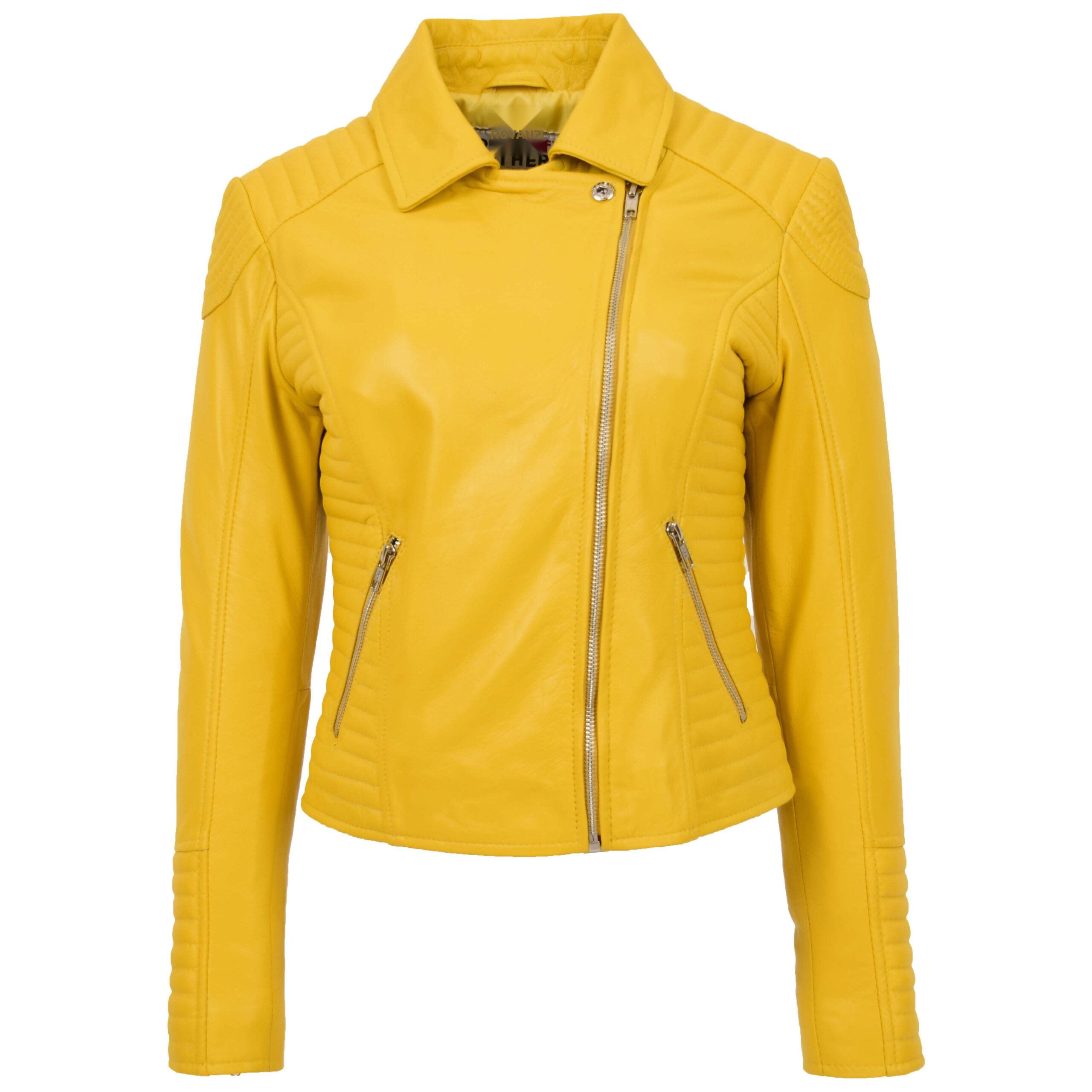 BUNERI Biker Cuir Souple Anna Jaune Cross Zip – Image 4