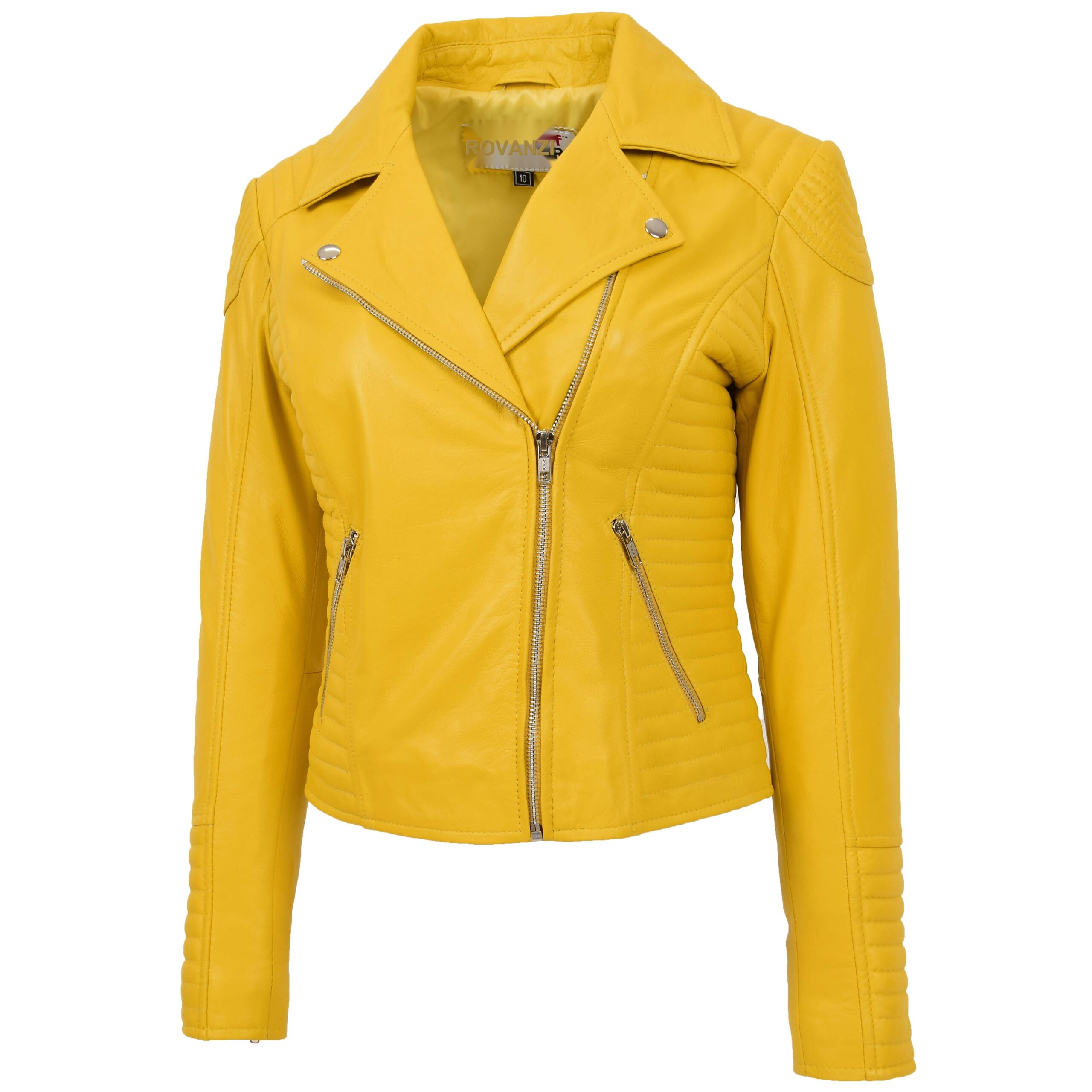 BUNERI Biker Cuir Souple Anna Jaune Cross Zip – Image 3