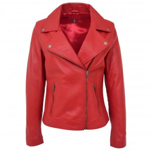 BUNERI Biker Cuir Souple Lola Rouge Cross Zip