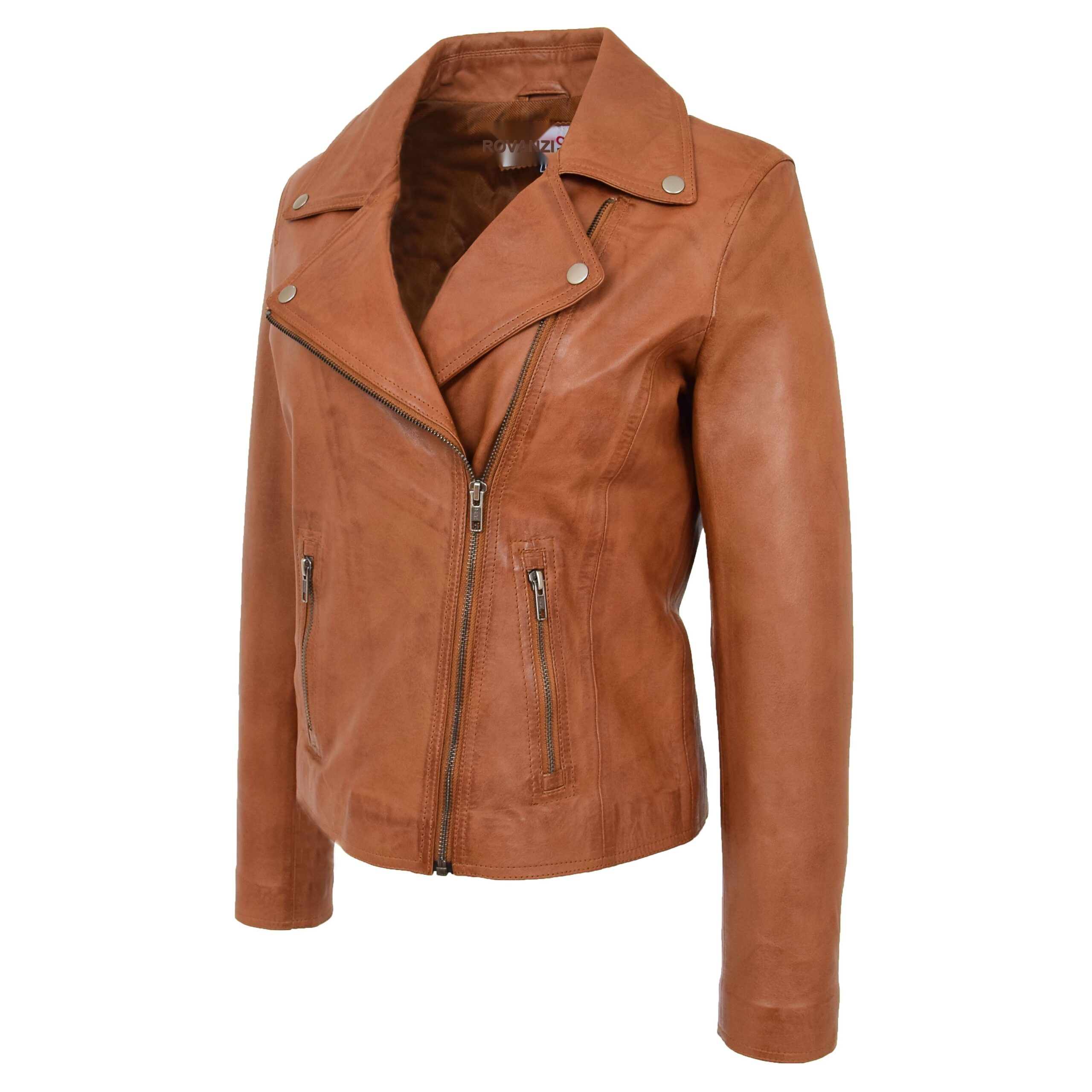 BUNERI Biker Cuir Souple Lola Tan Cross-Zip – Image 4