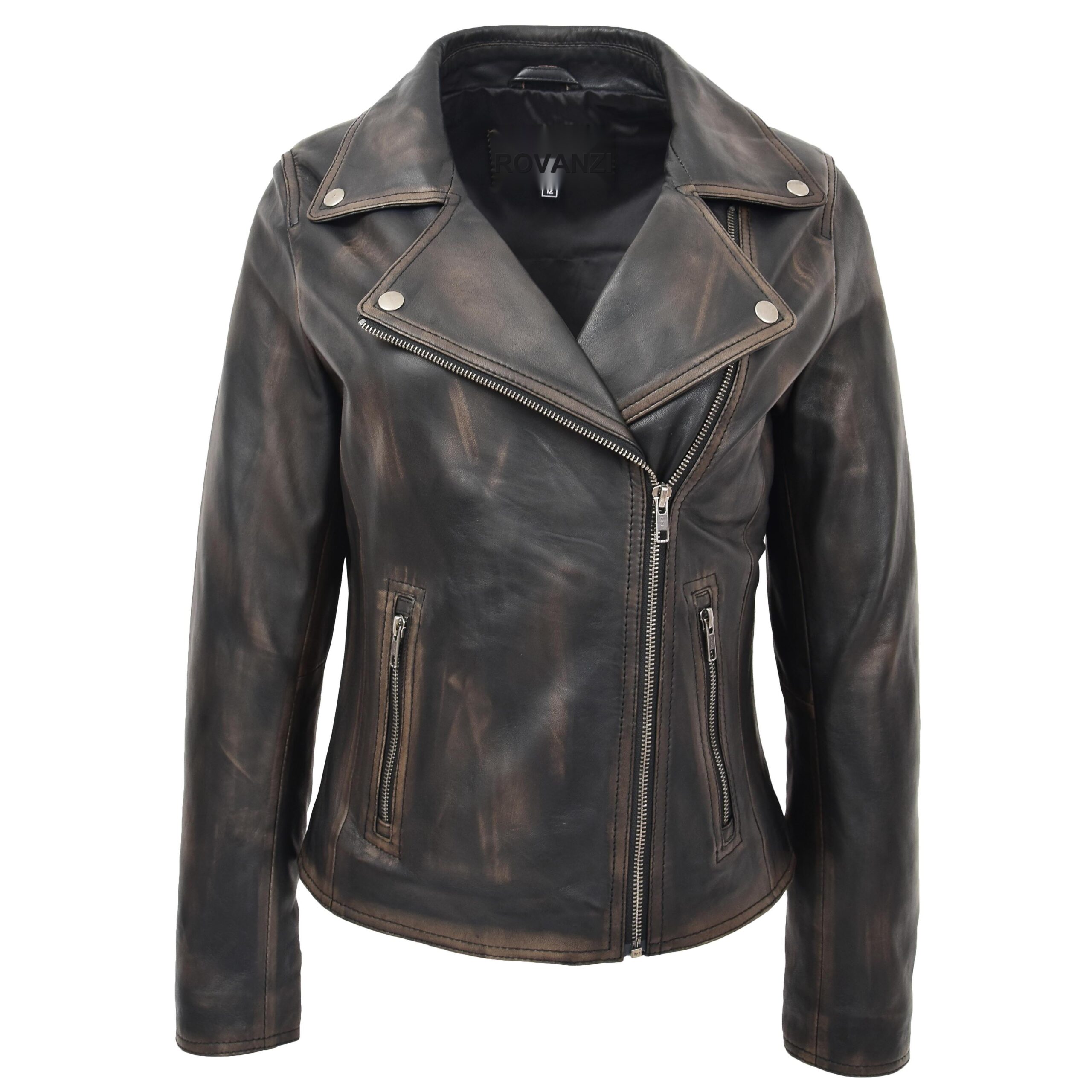 BUNERI Biker Cuir Souple Lola Noir Vintage Cross-Zip