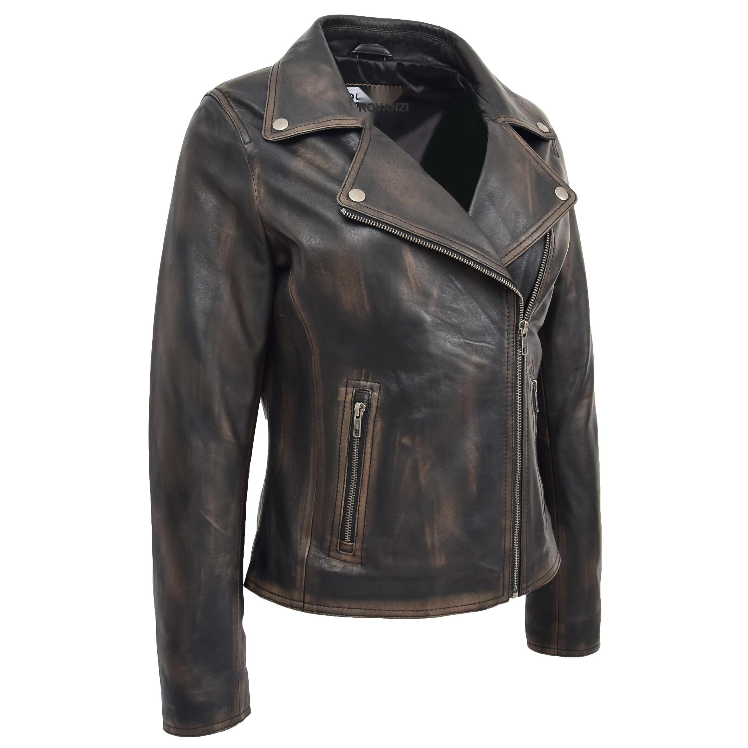 BUNERI Biker Cuir Souple Lola Noir Vintage Cross-Zip – Image 4