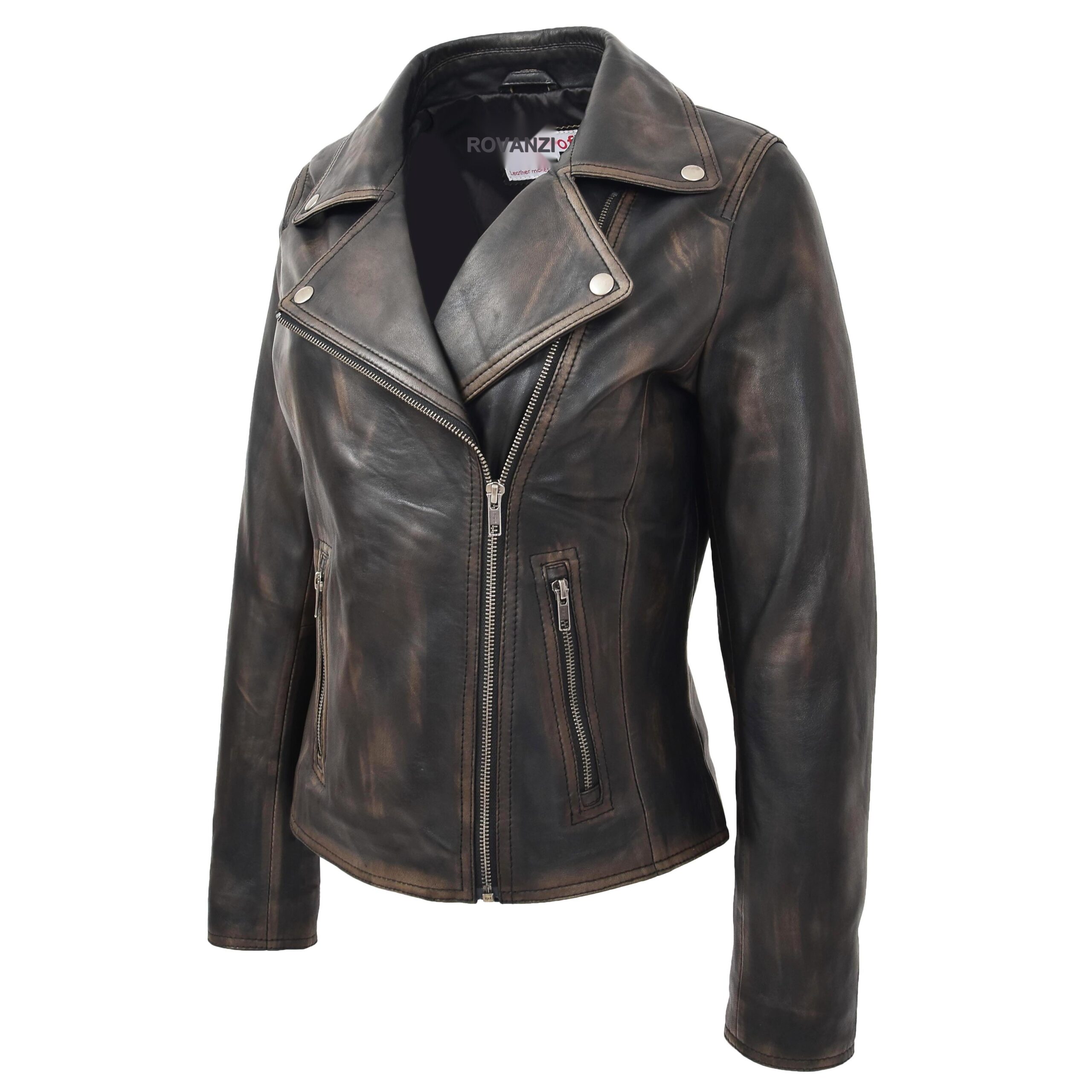 BUNERI Biker Cuir Souple Lola Noir Vintage Cross-Zip – Image 3