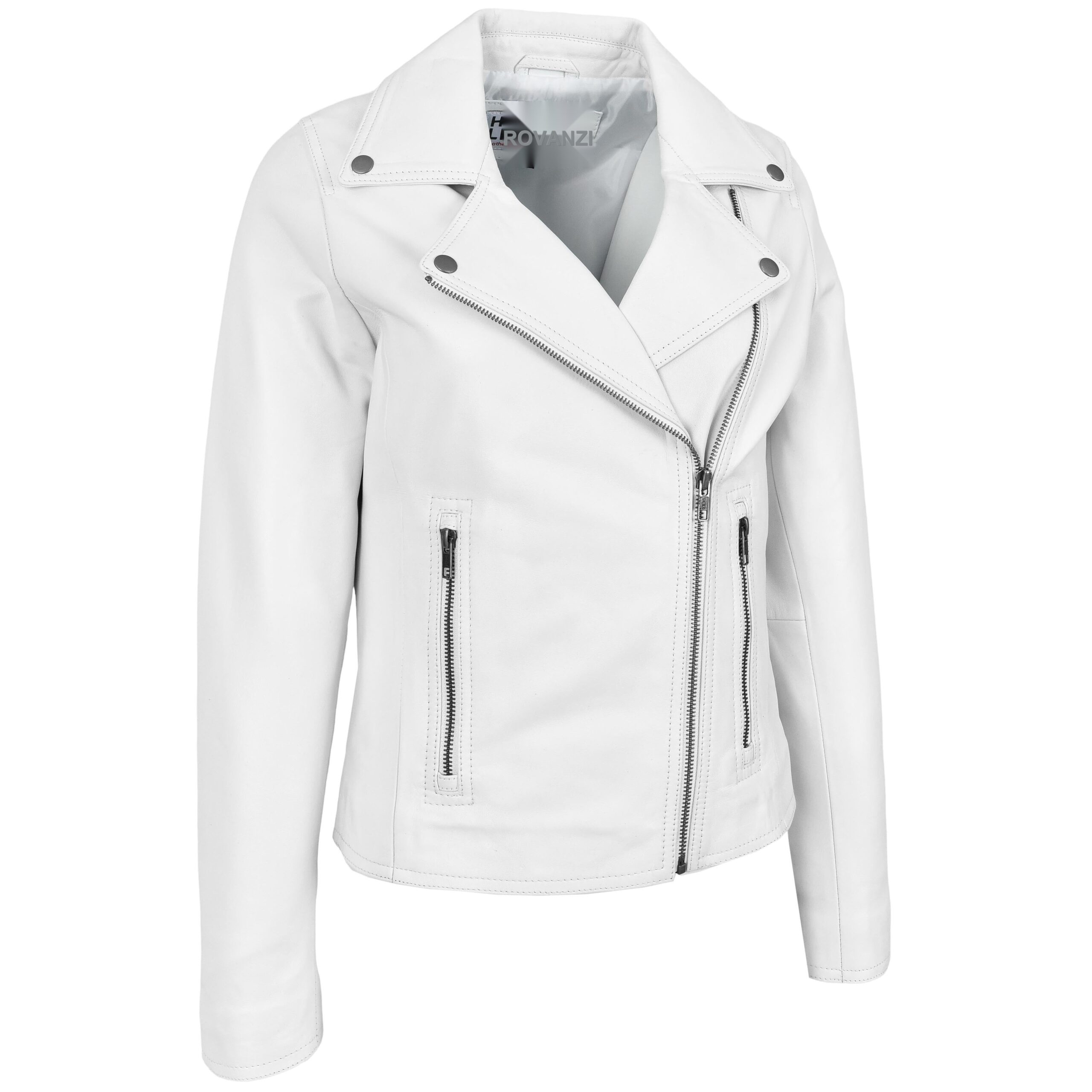 Veste Biker Lola en Cuir Véritable Blanc (5)