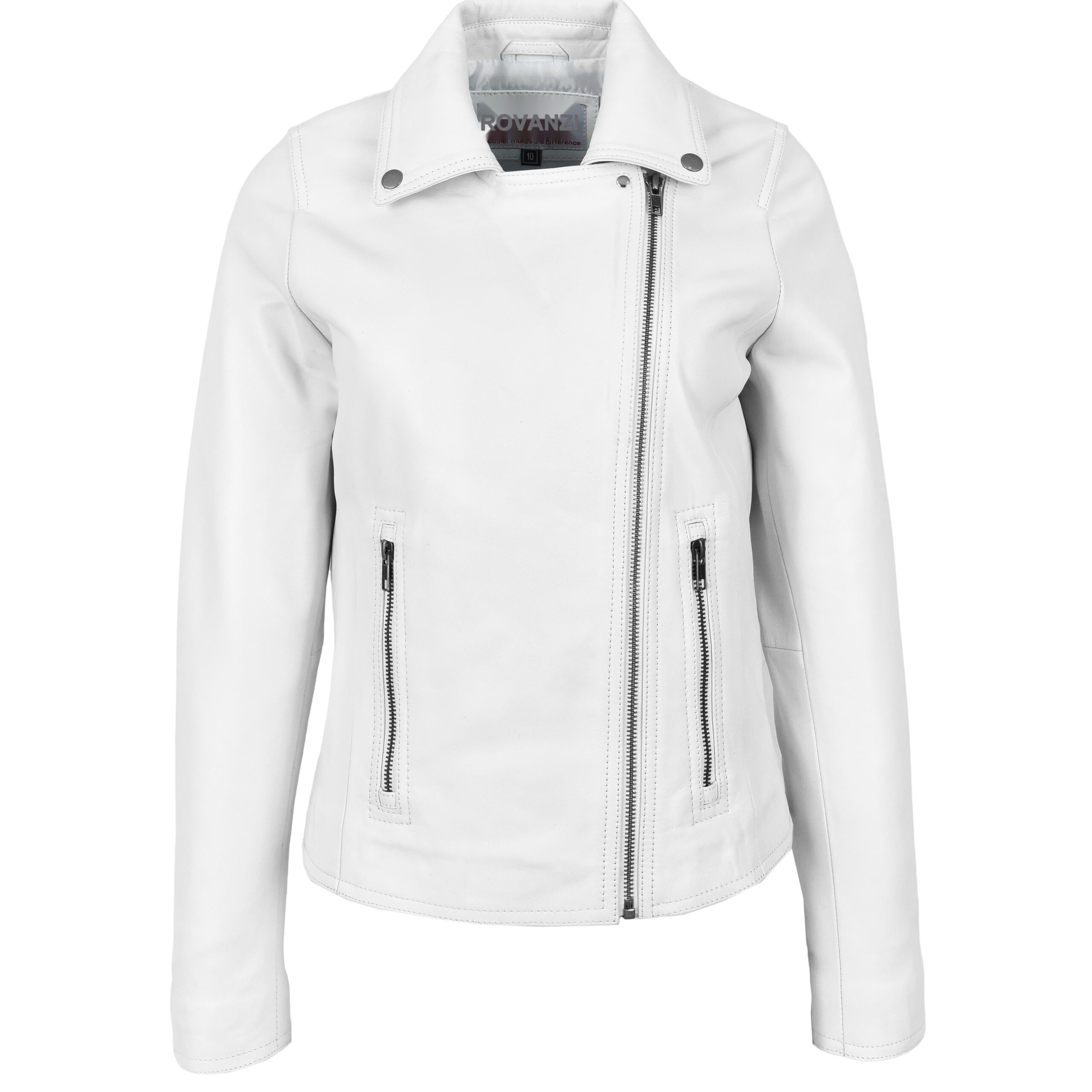 Veste Biker Lola en Cuir Véritable Blanc (4)