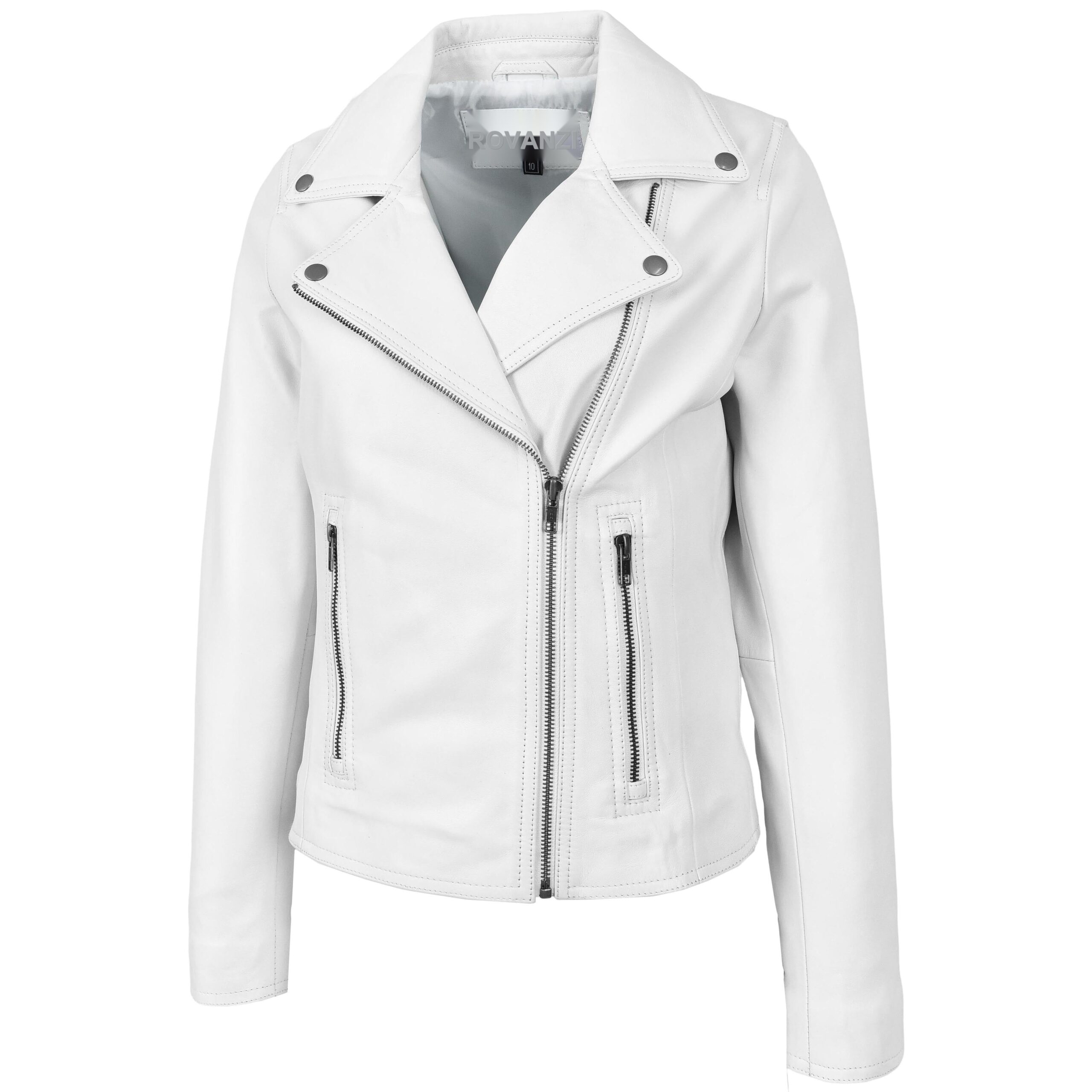 Veste Biker Lola en Cuir Véritable Blanc (3)