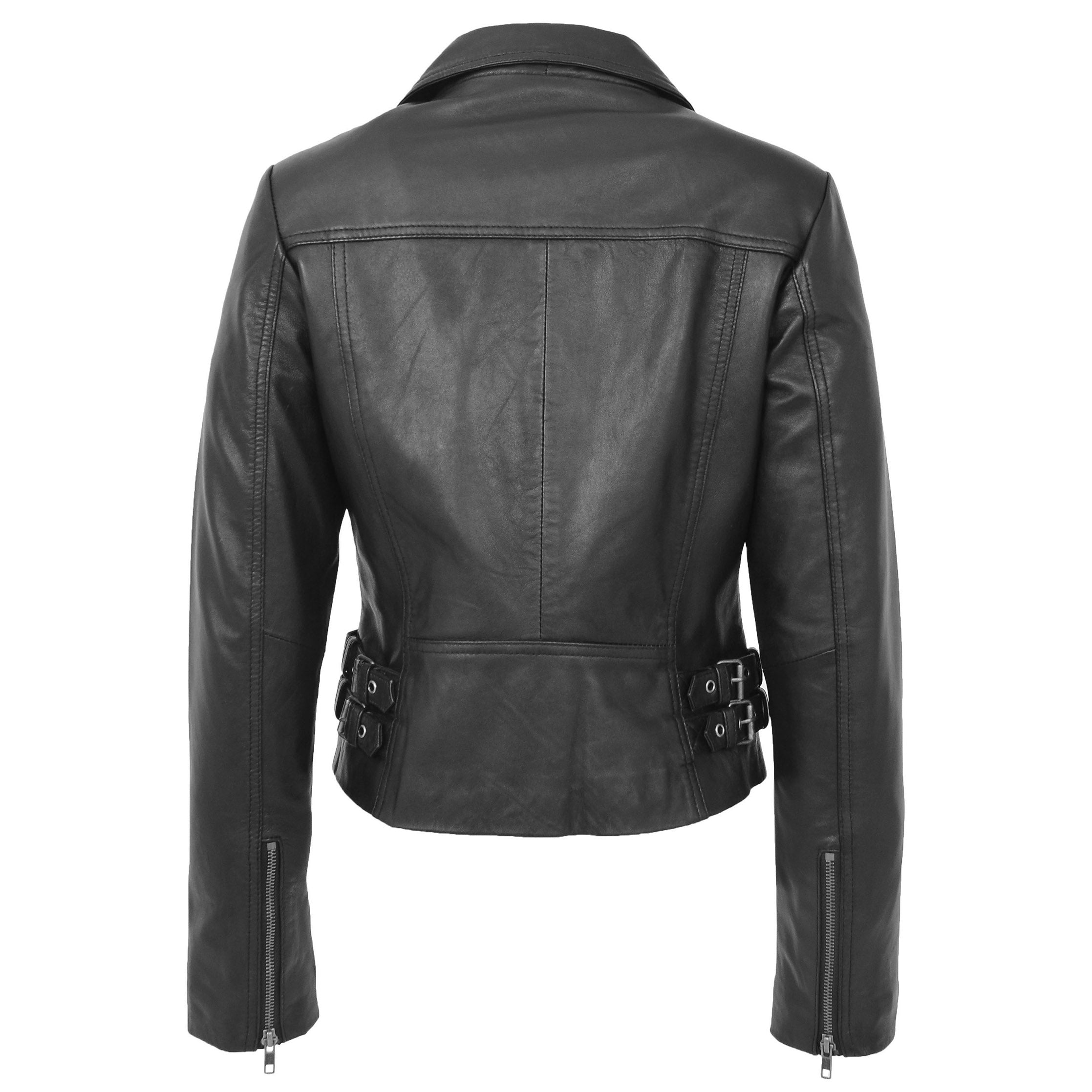 BUNERI Veste Femme Cuir Souple Cross-Zip Decontractee Noire – Image 2