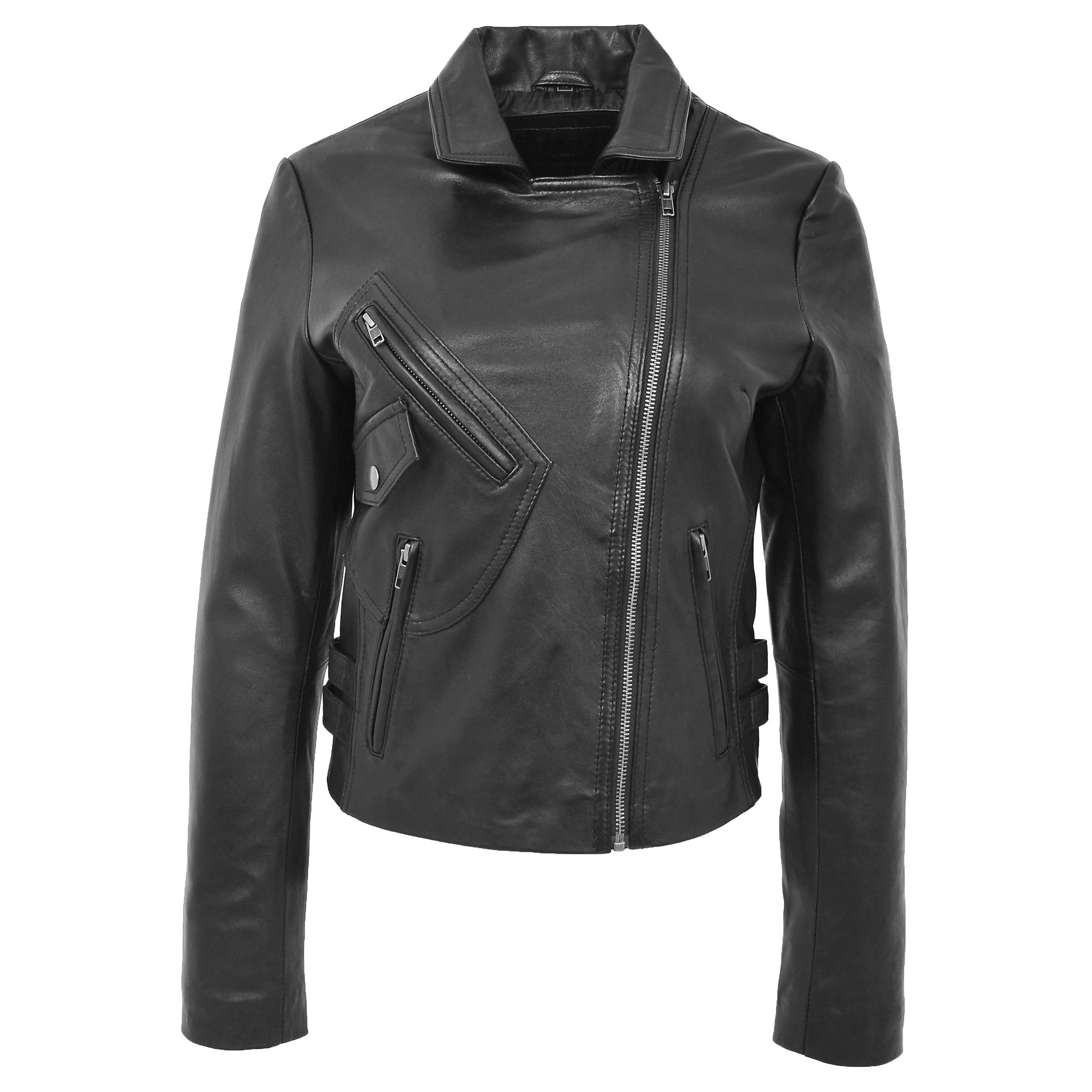 BUNERI Veste Femme Cuir Souple Cross-Zip Decontractee Noire – Image 6