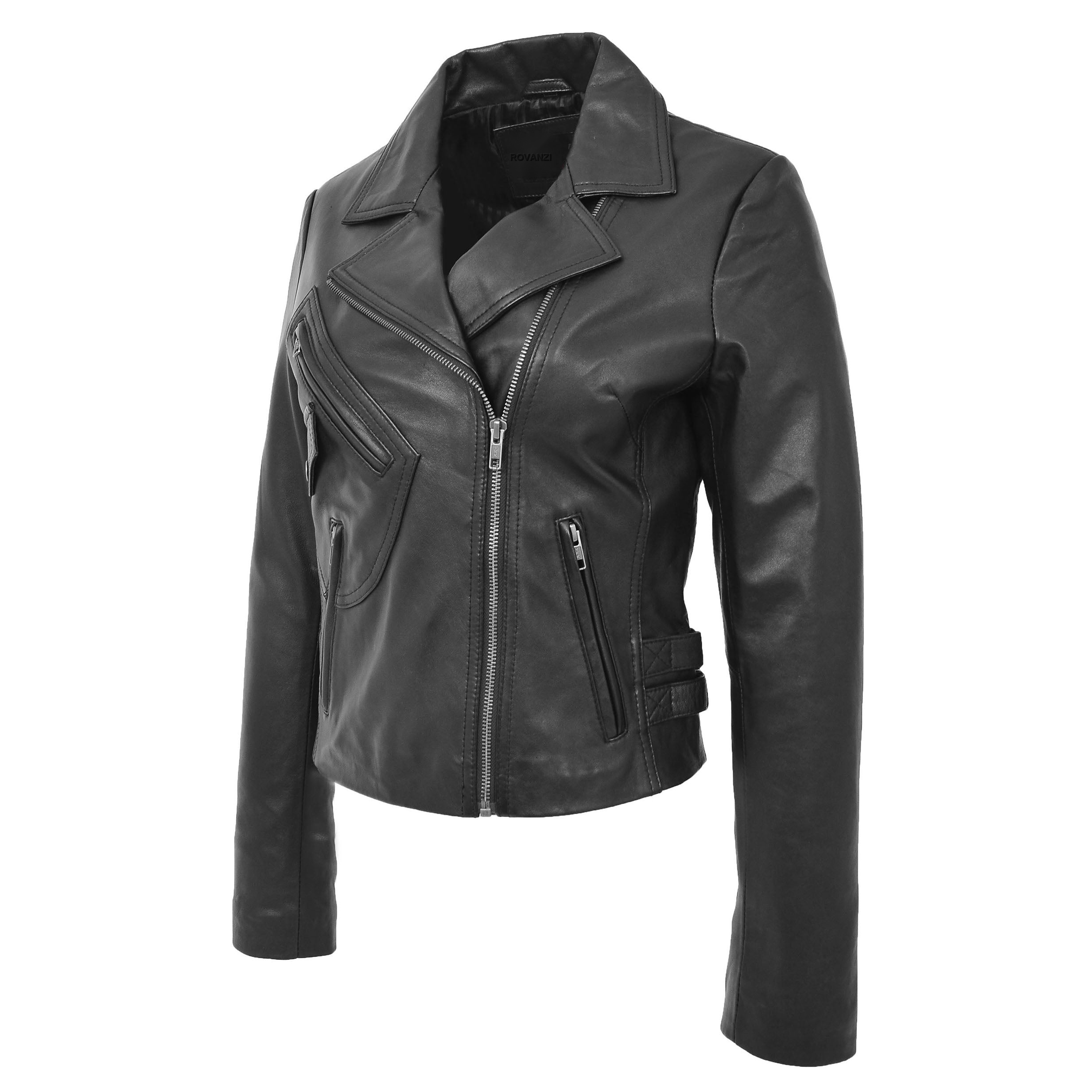 BUNERI Veste Femme Cuir Souple Cross-Zip Decontractee Noire – Image 4