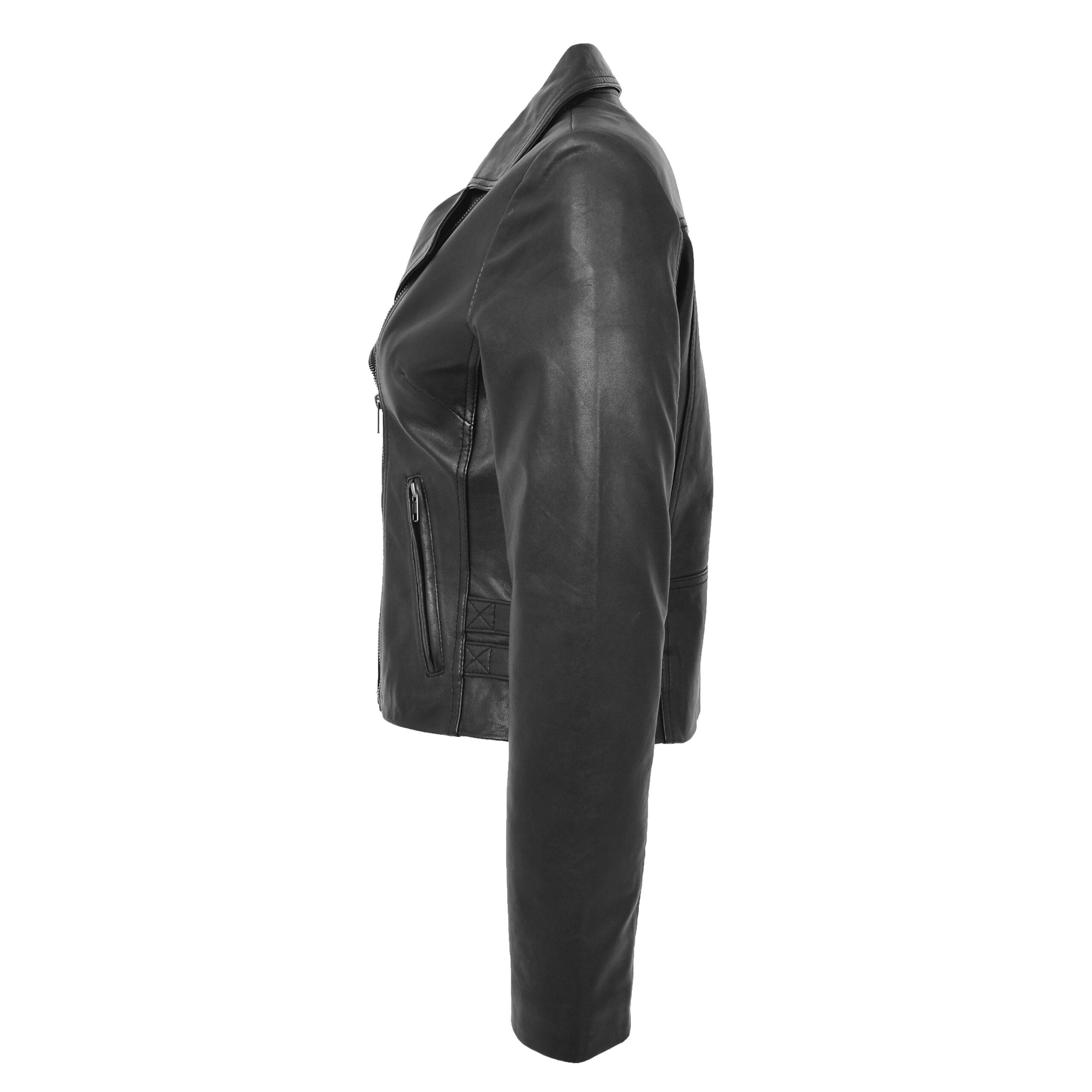 BUNERI Veste Femme Cuir Souple Cross-Zip Decontractee Noire – Image 5