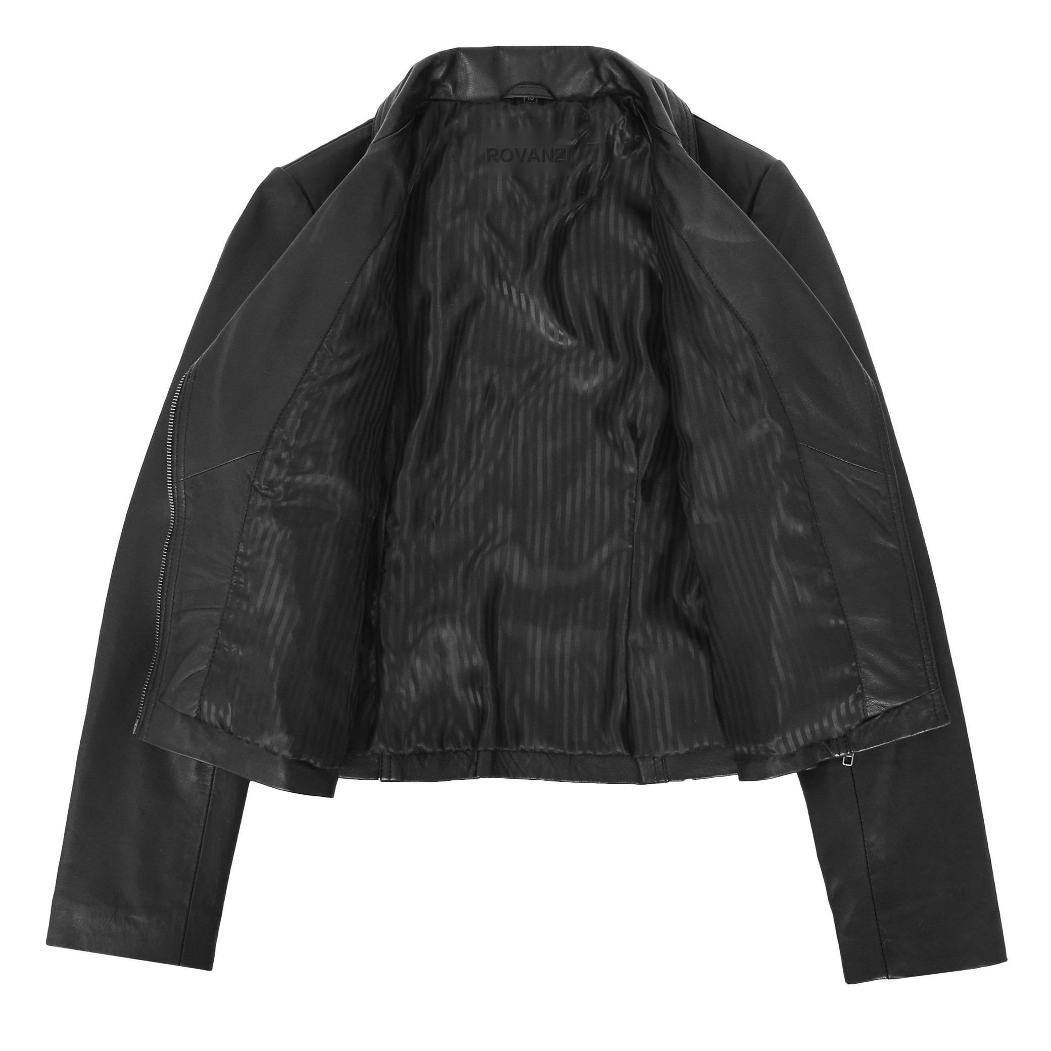 BUNERI Veste Femme Cuir Souple Cross-Zip Decontractee Noire – Image 7